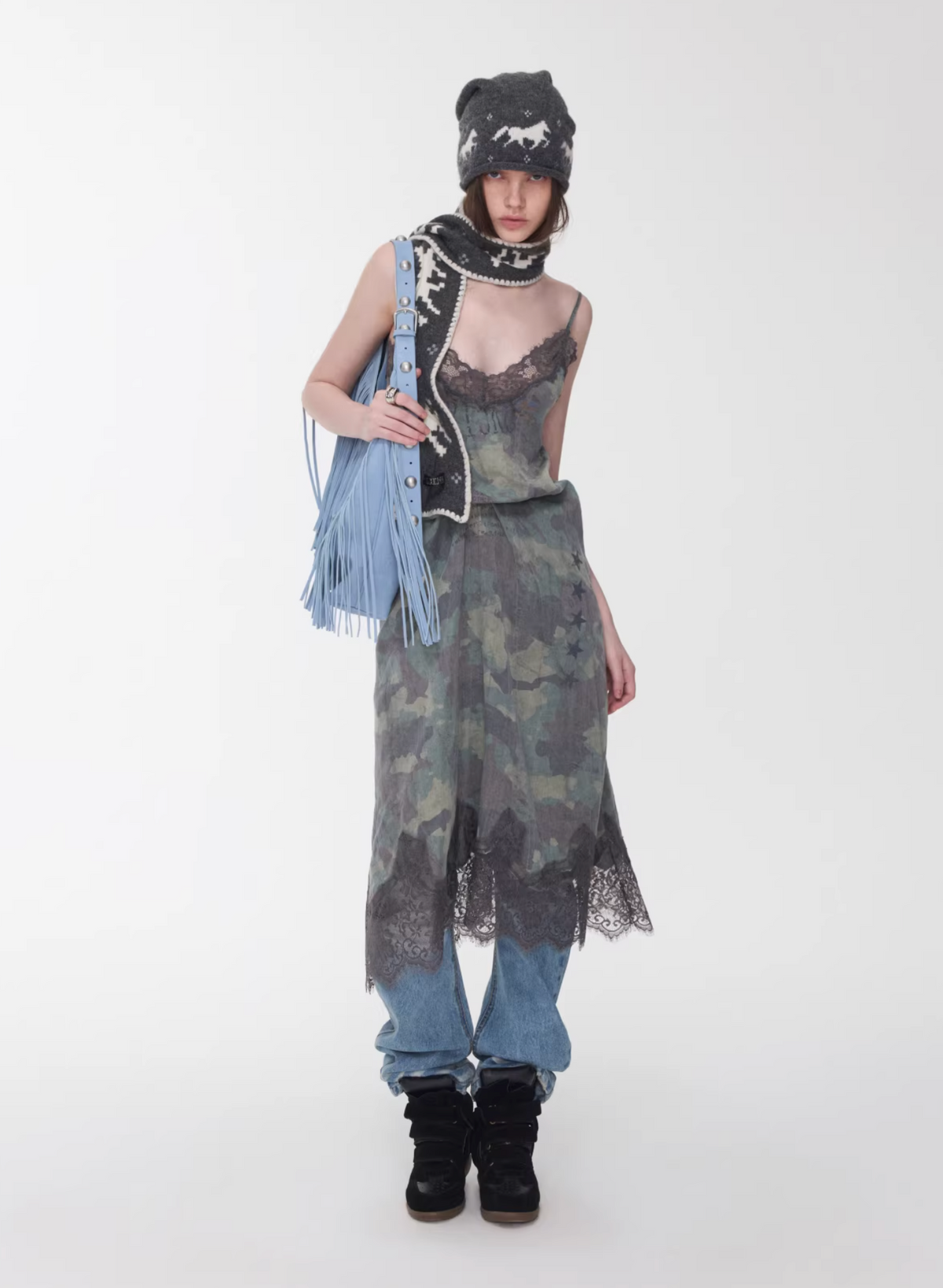 LACE TRIM CAMO SLIP DRESS – 2colors