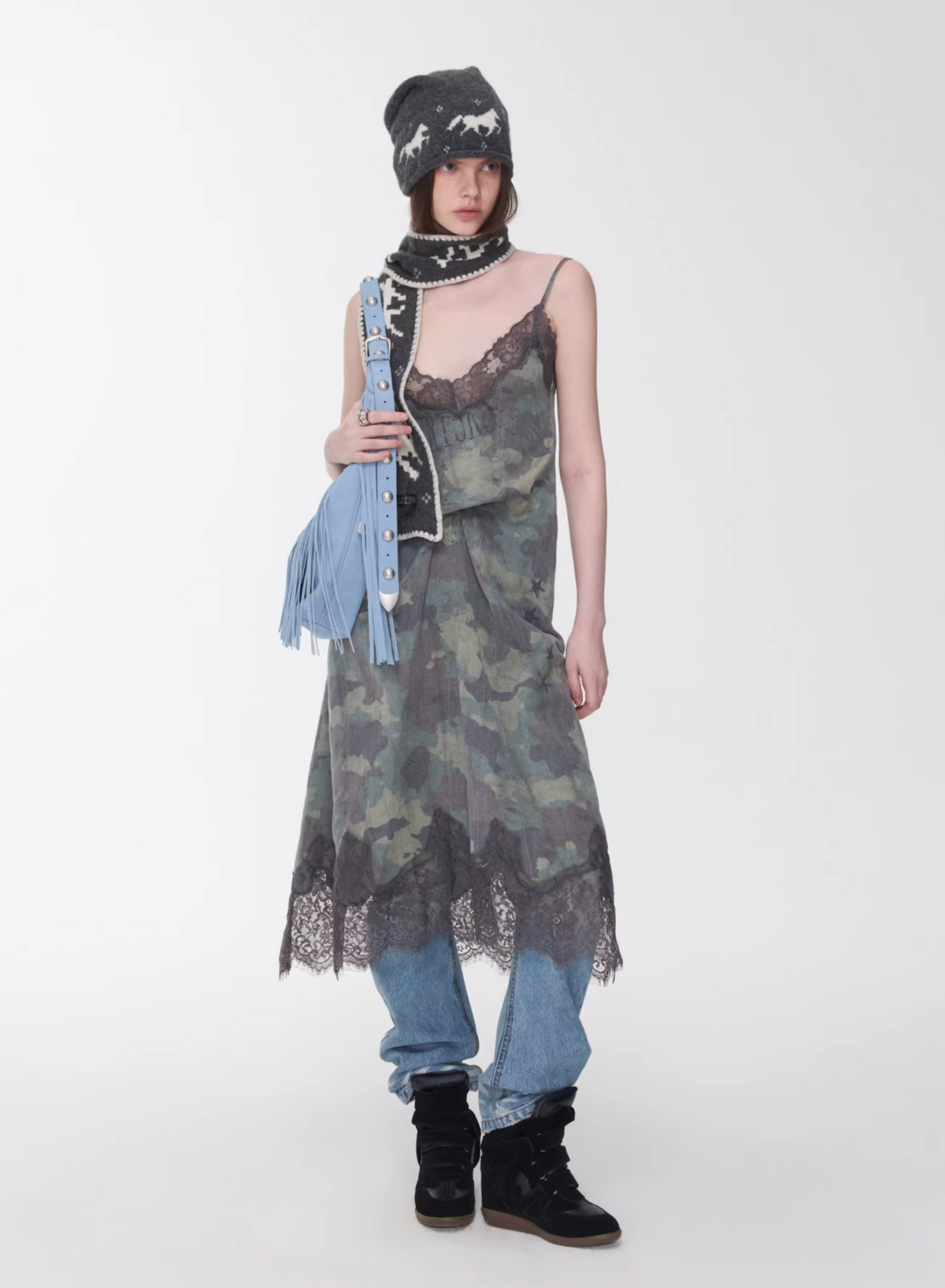LACE TRIM CAMO SLIP DRESS – 2colors