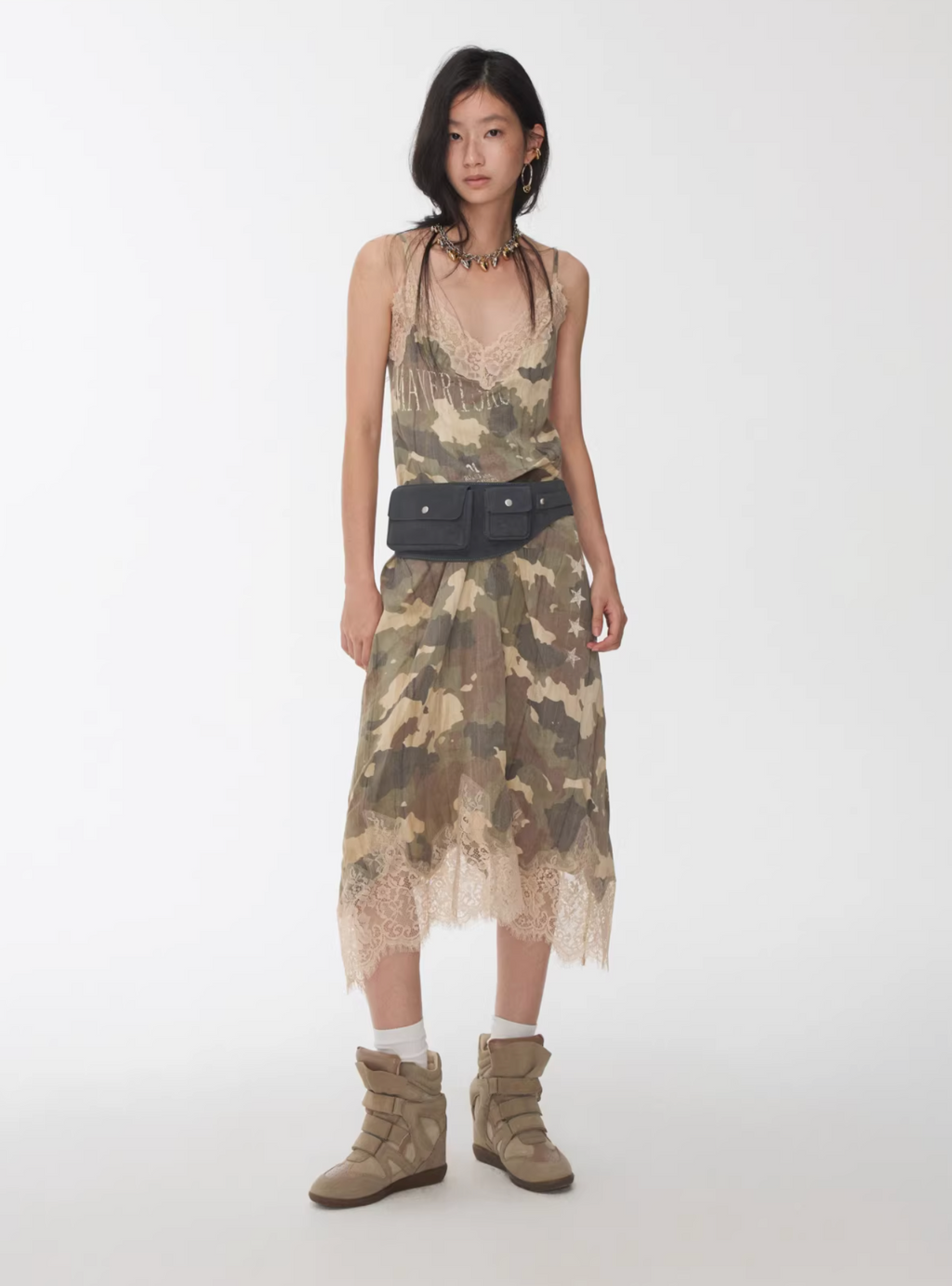 LACE TRIM CAMO SLIP DRESS – 2colors