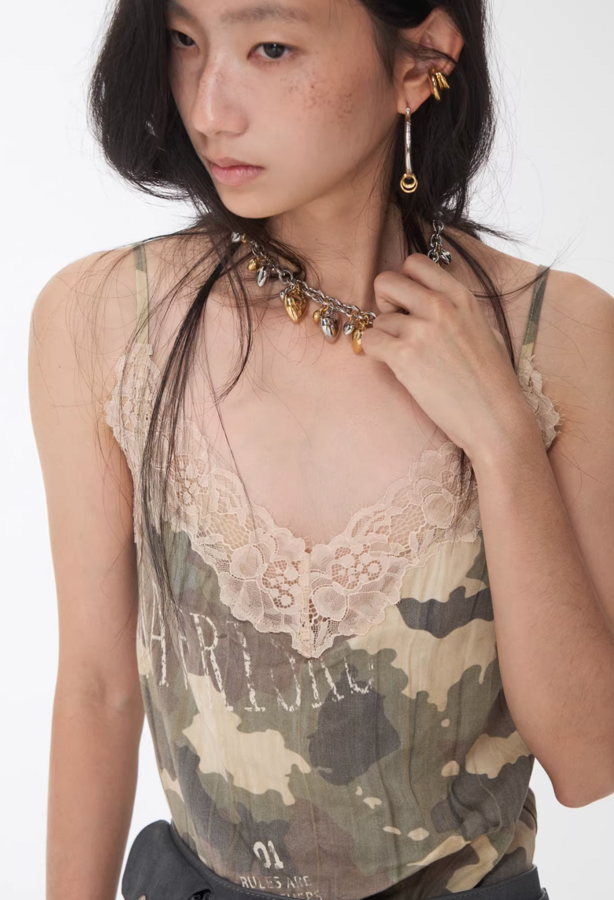 LACE TRIM CAMO SLIP DRESS – 2colors