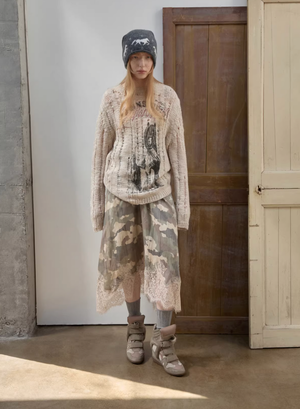 LACE TRIM CAMO SLIP DRESS – 2colors