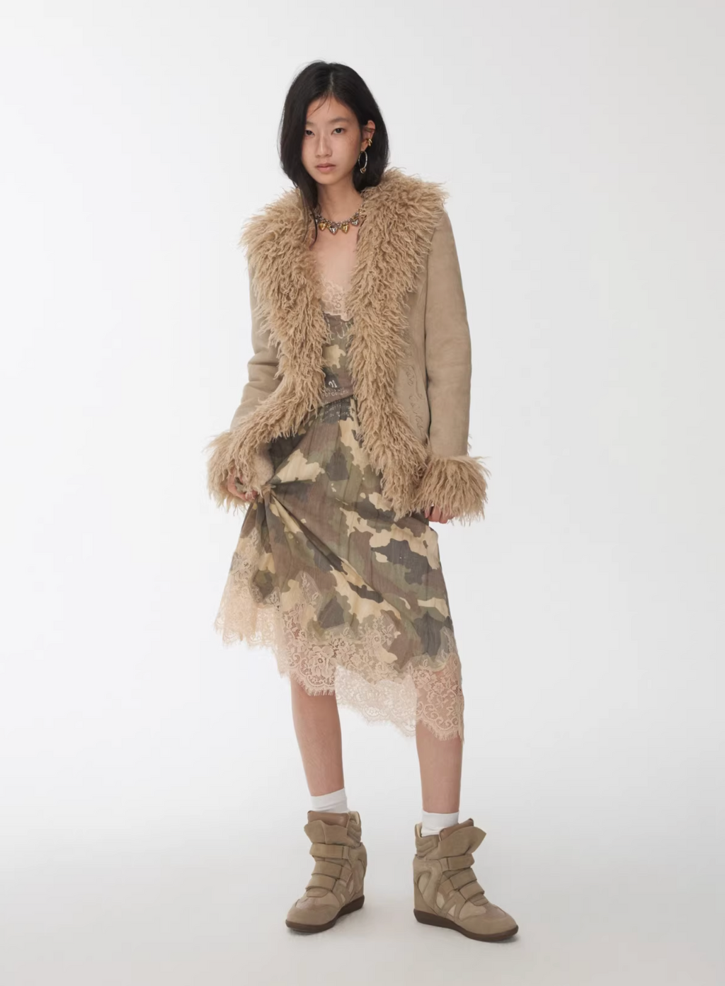 LACE TRIM CAMO SLIP DRESS – 2colors