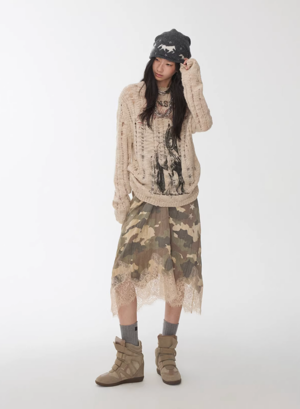 LACE TRIM CAMO SLIP DRESS – 2colors