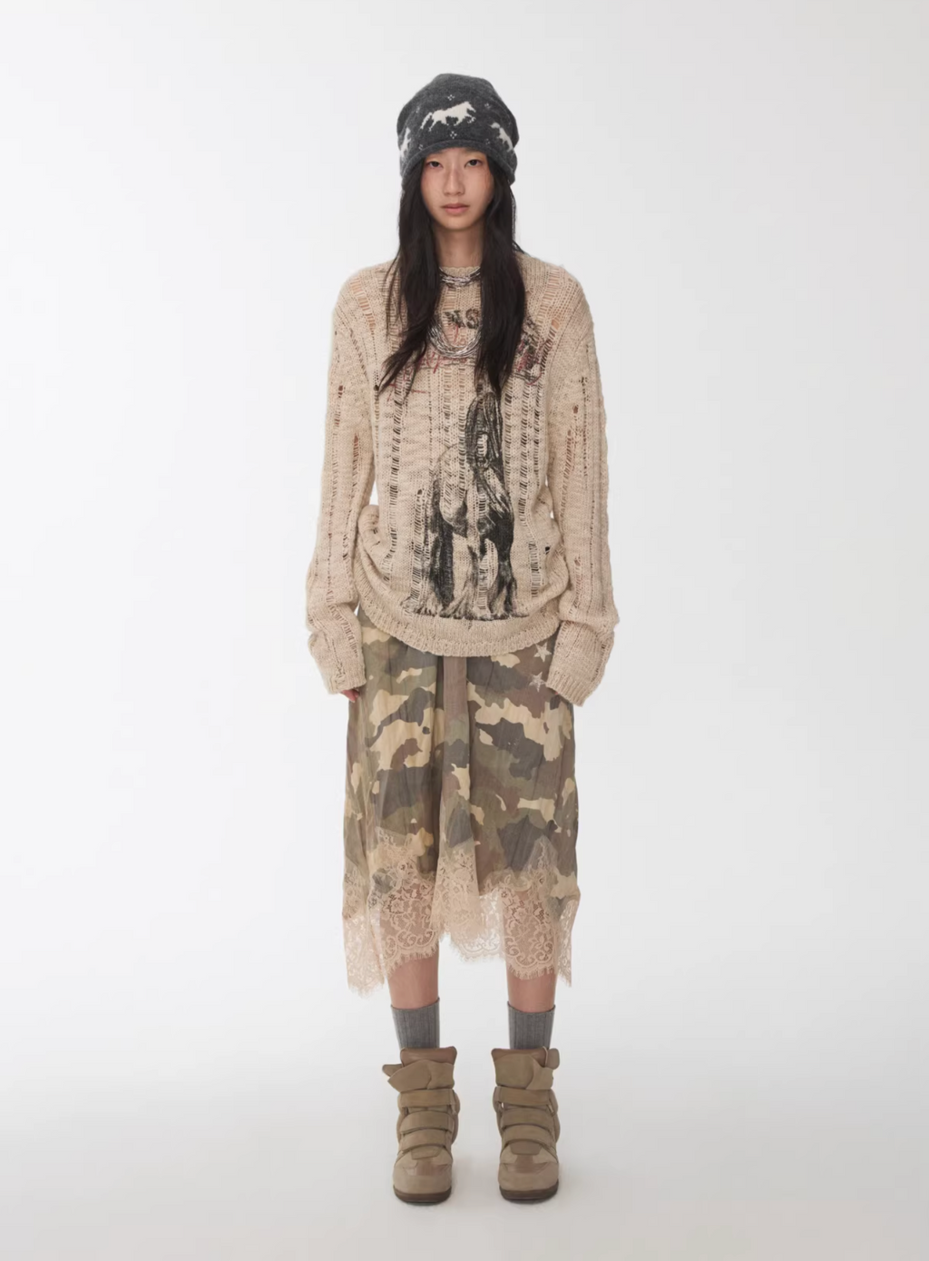 LACE TRIM CAMO SLIP DRESS – 2colors