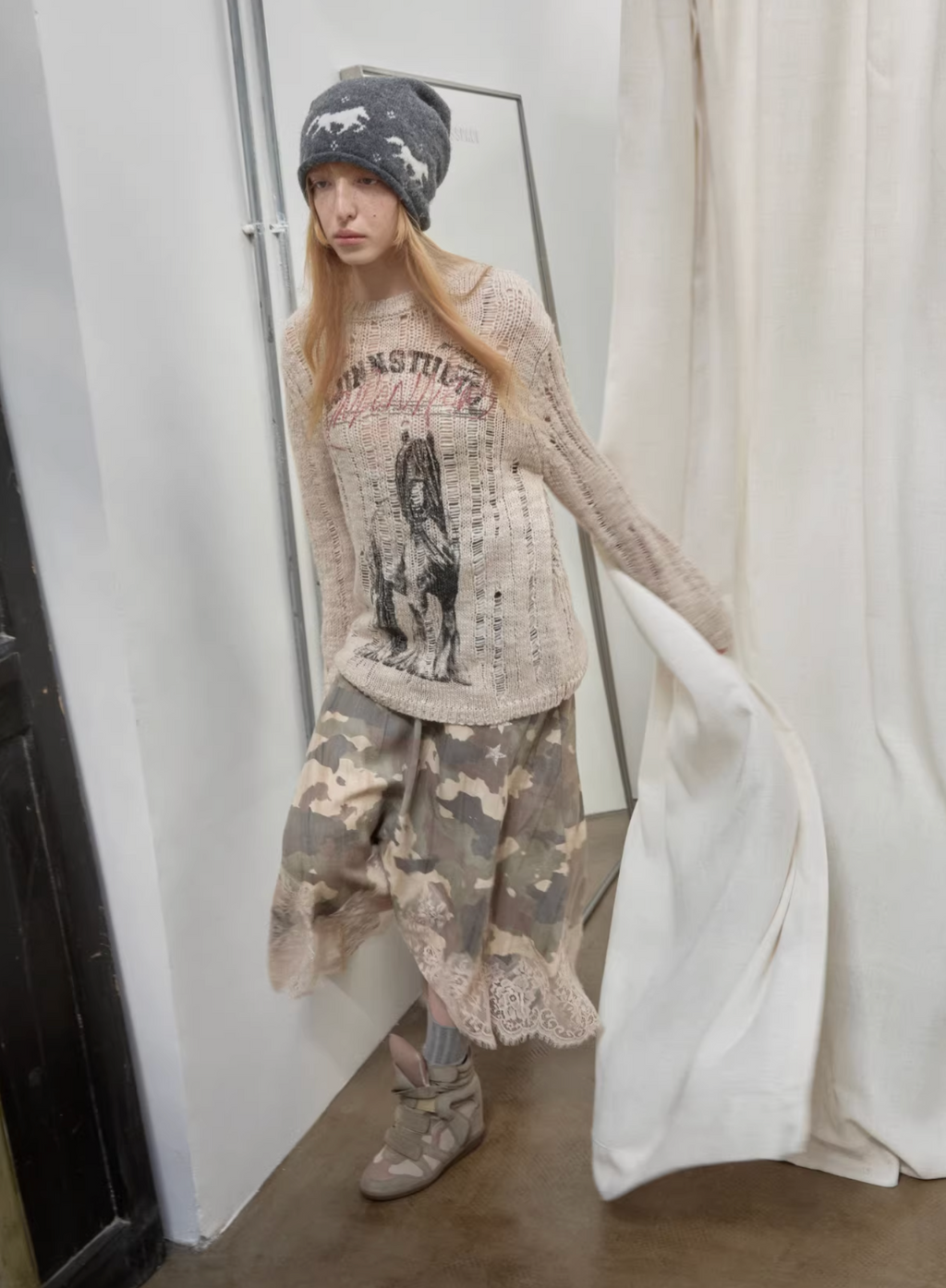 LACE TRIM CAMO SLIP DRESS – 2colors