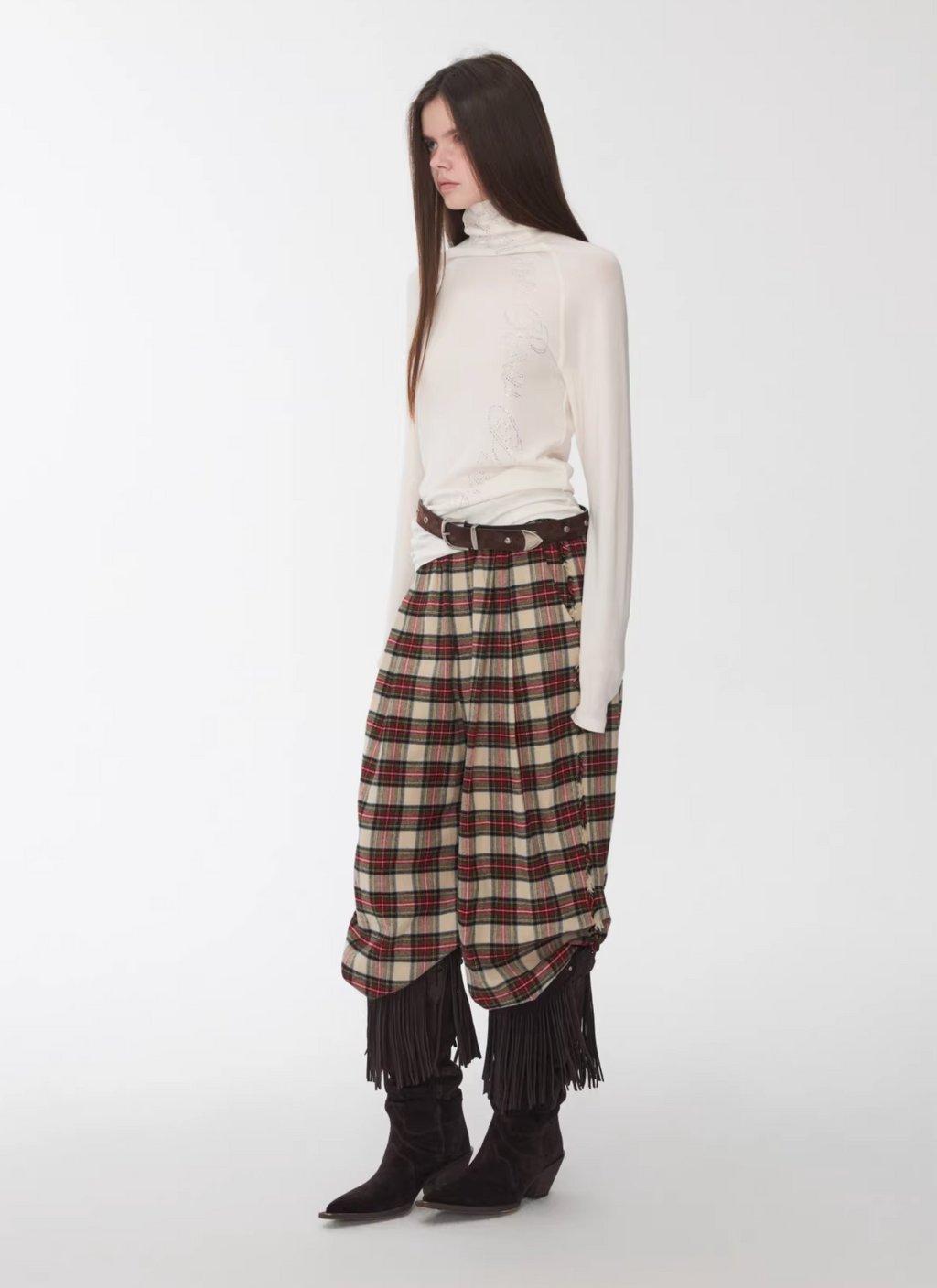 VINTAGE RED PLAID WIDE-LEG PANTS