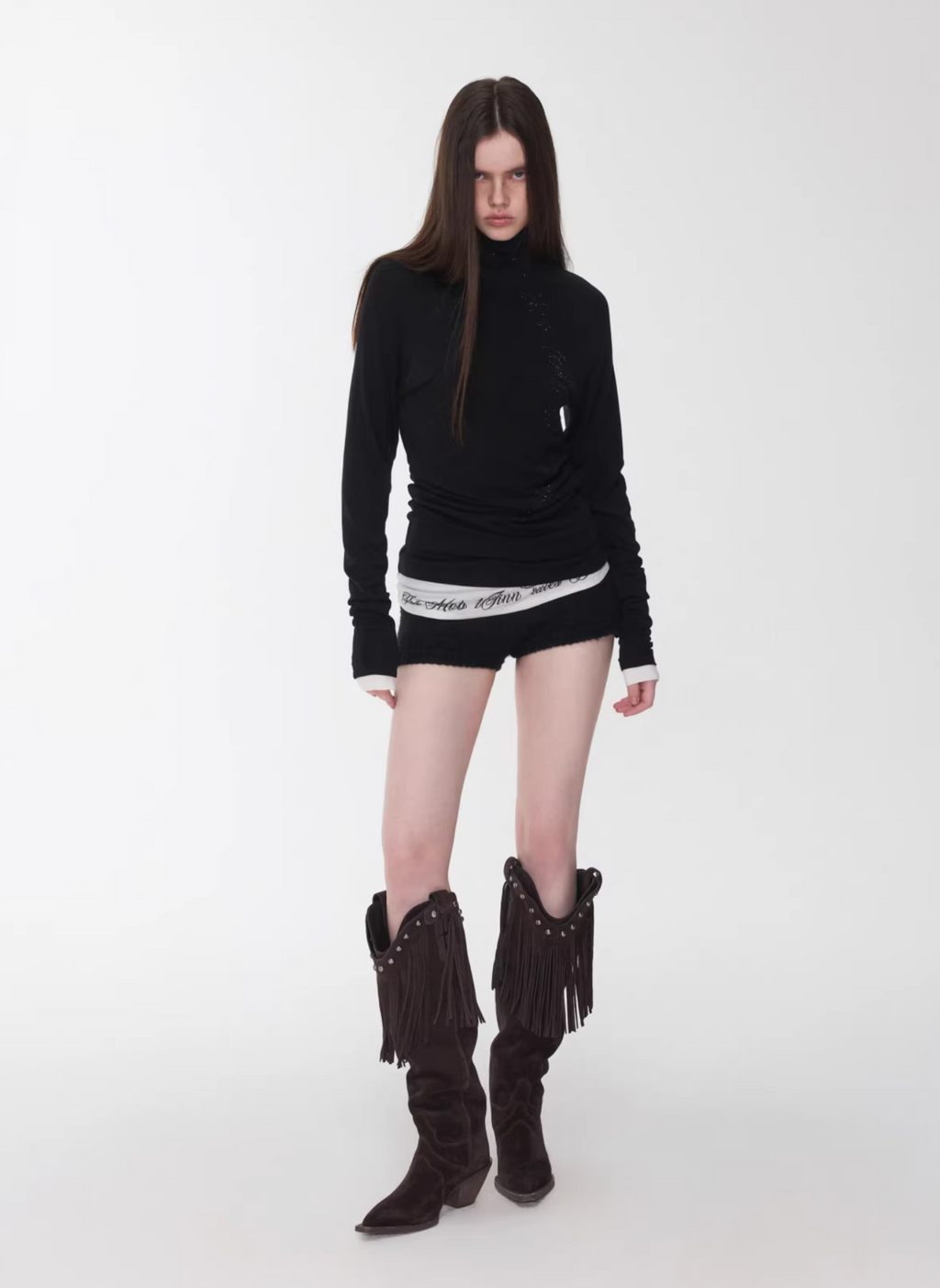 CRYSTAL LETTERING HIGH-NECK TOP – 4colors