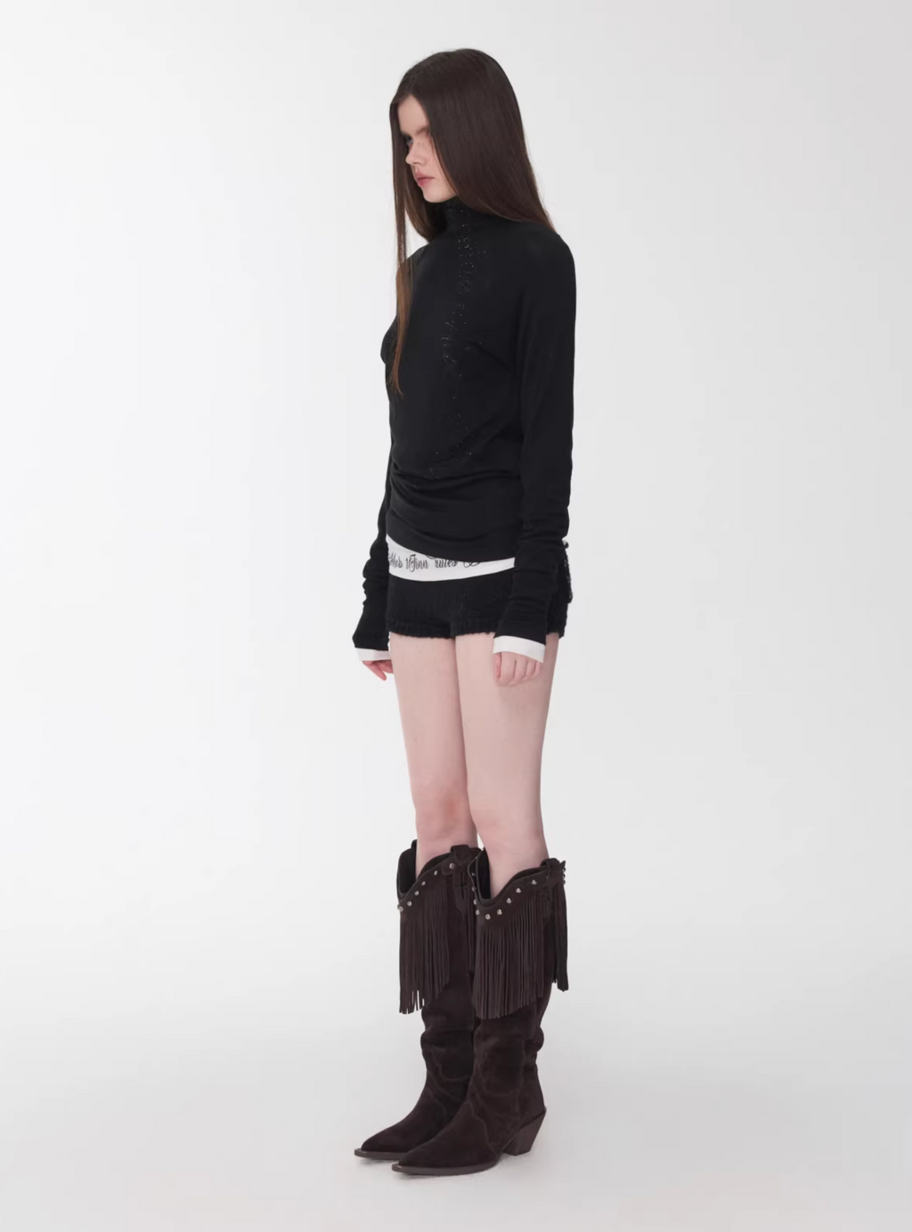 CRYSTAL LETTERING HIGH-NECK TOP – 4colors