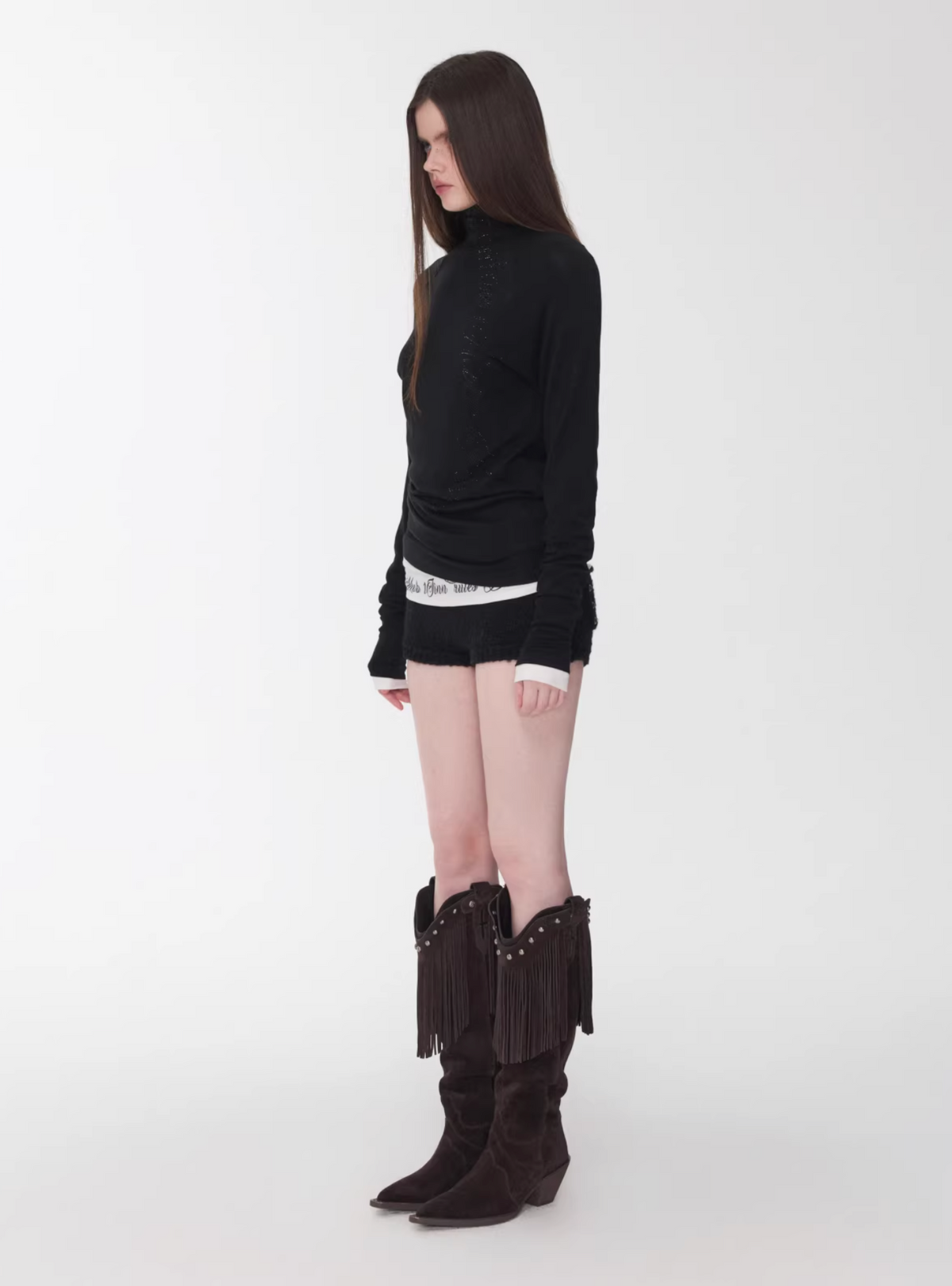 CRYSTAL LETTERING HIGH-NECK TOP – 4colors