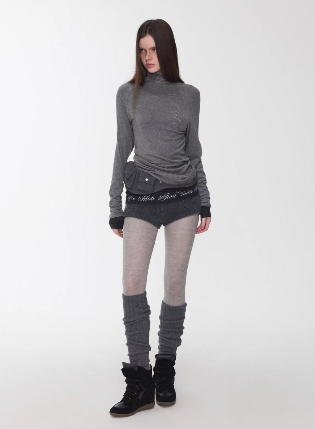 CRYSTAL LETTERING HIGH-NECK TOP – 4colors
