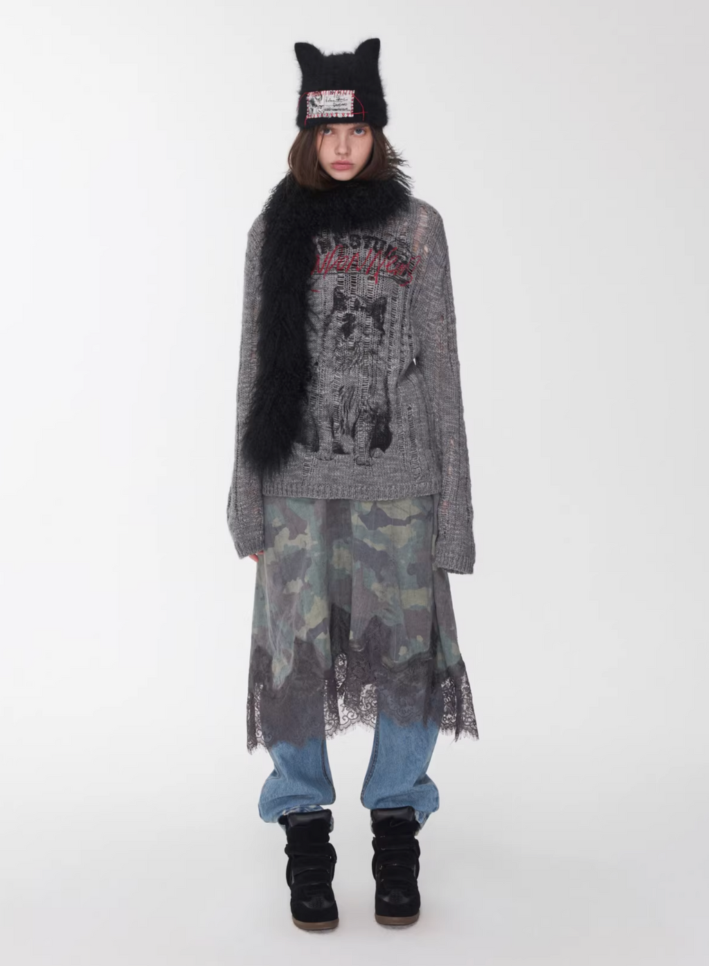 VINTAGE WOLF DESTROYED SWEATER - 3colors