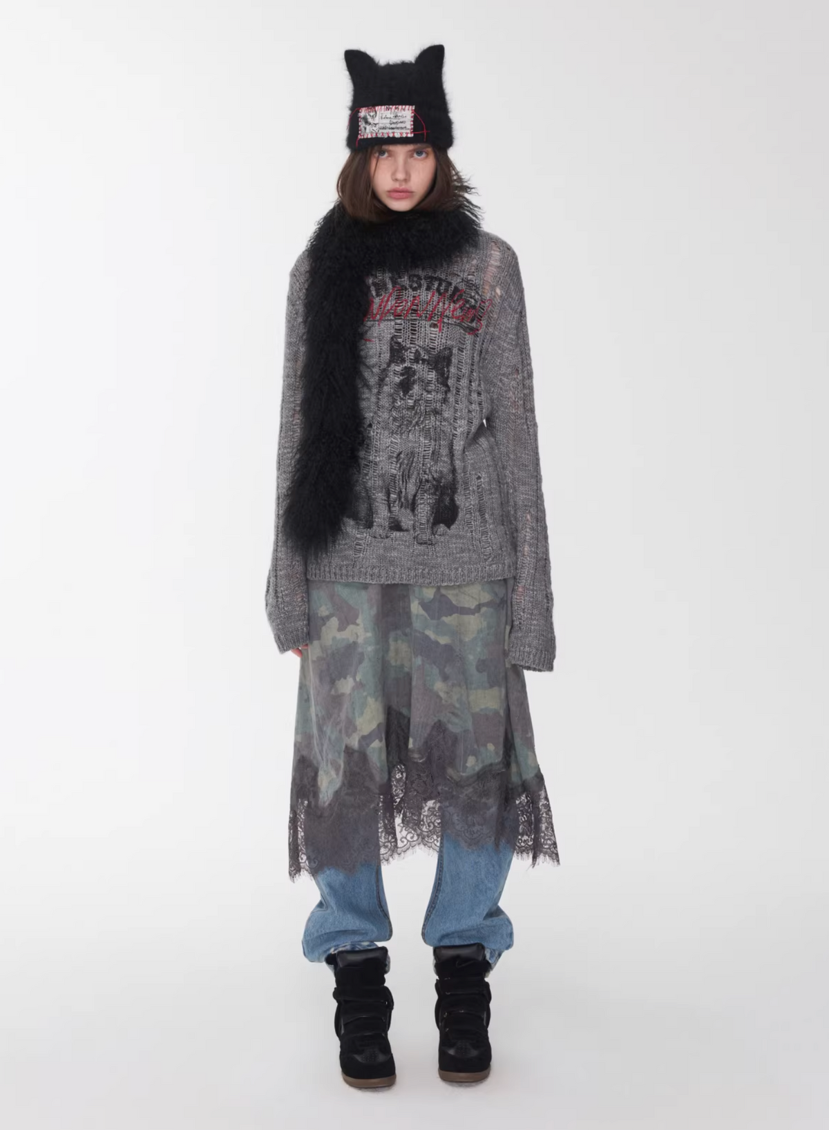 VINTAGE WOLF DESTROYED SWEATER - 3colors