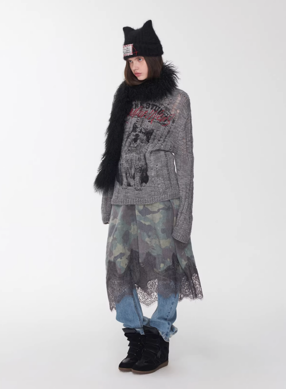 VINTAGE WOLF DESTROYED SWEATER - 3colors