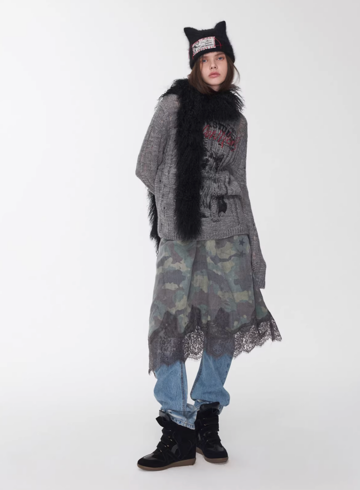 VINTAGE WOLF DESTROYED SWEATER - 3colors