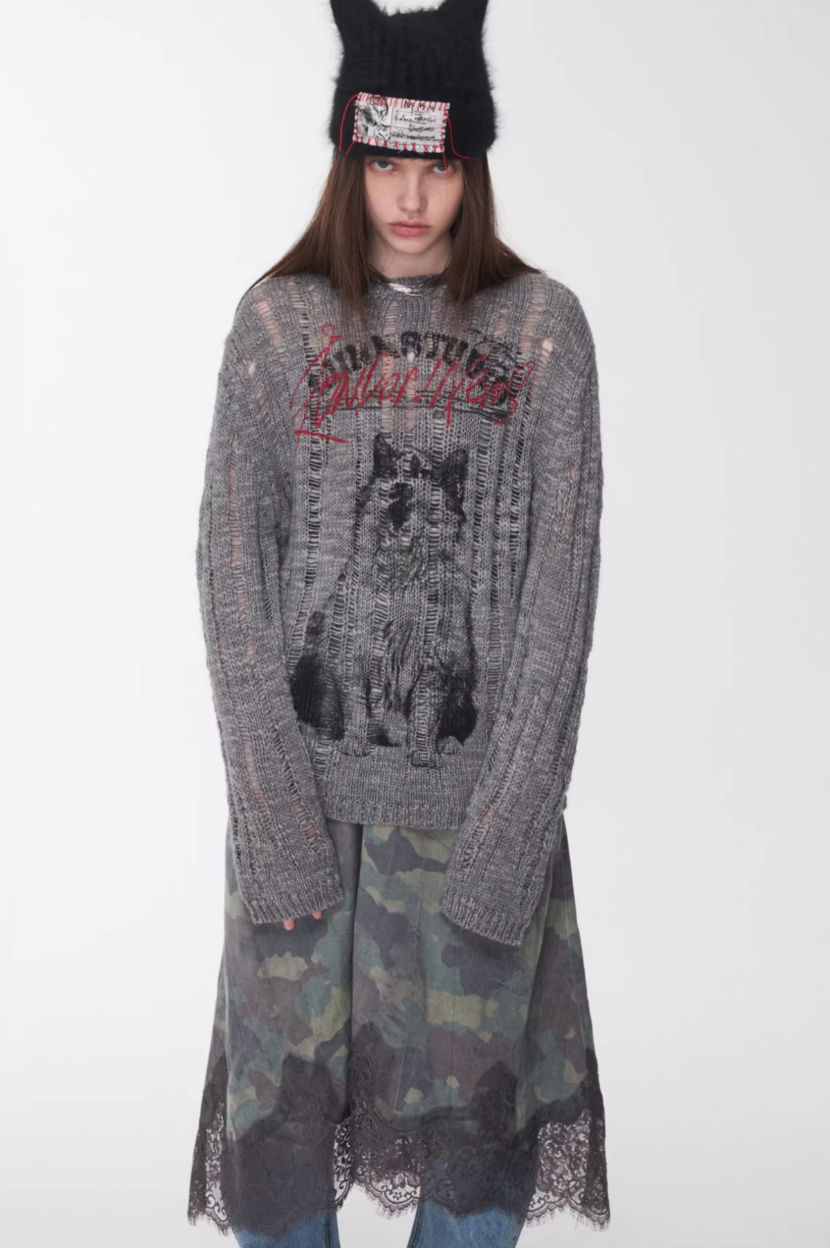 VINTAGE WOLF DESTROYED SWEATER - 3colors