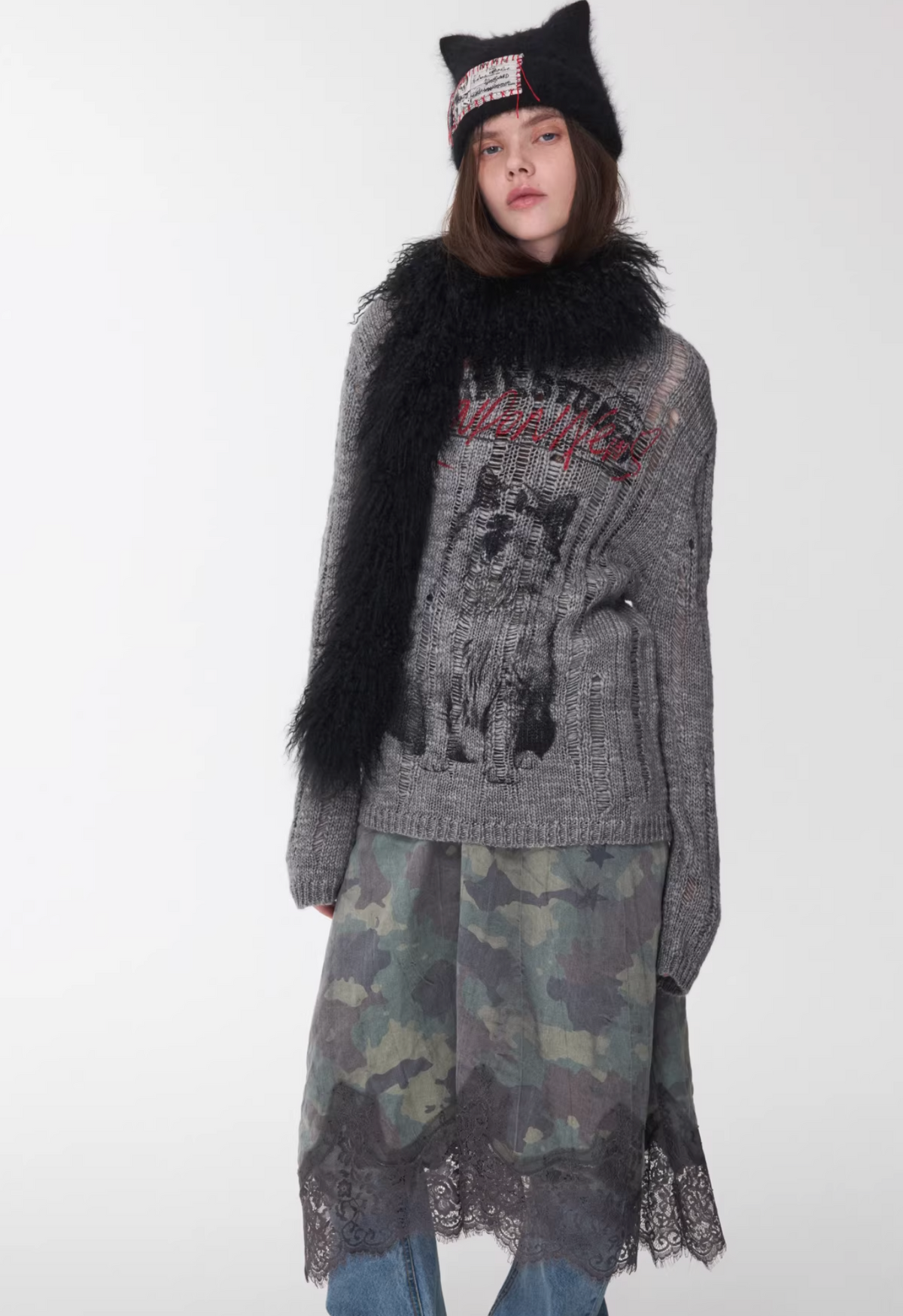 VINTAGE WOLF DESTROYED SWEATER - 3colors