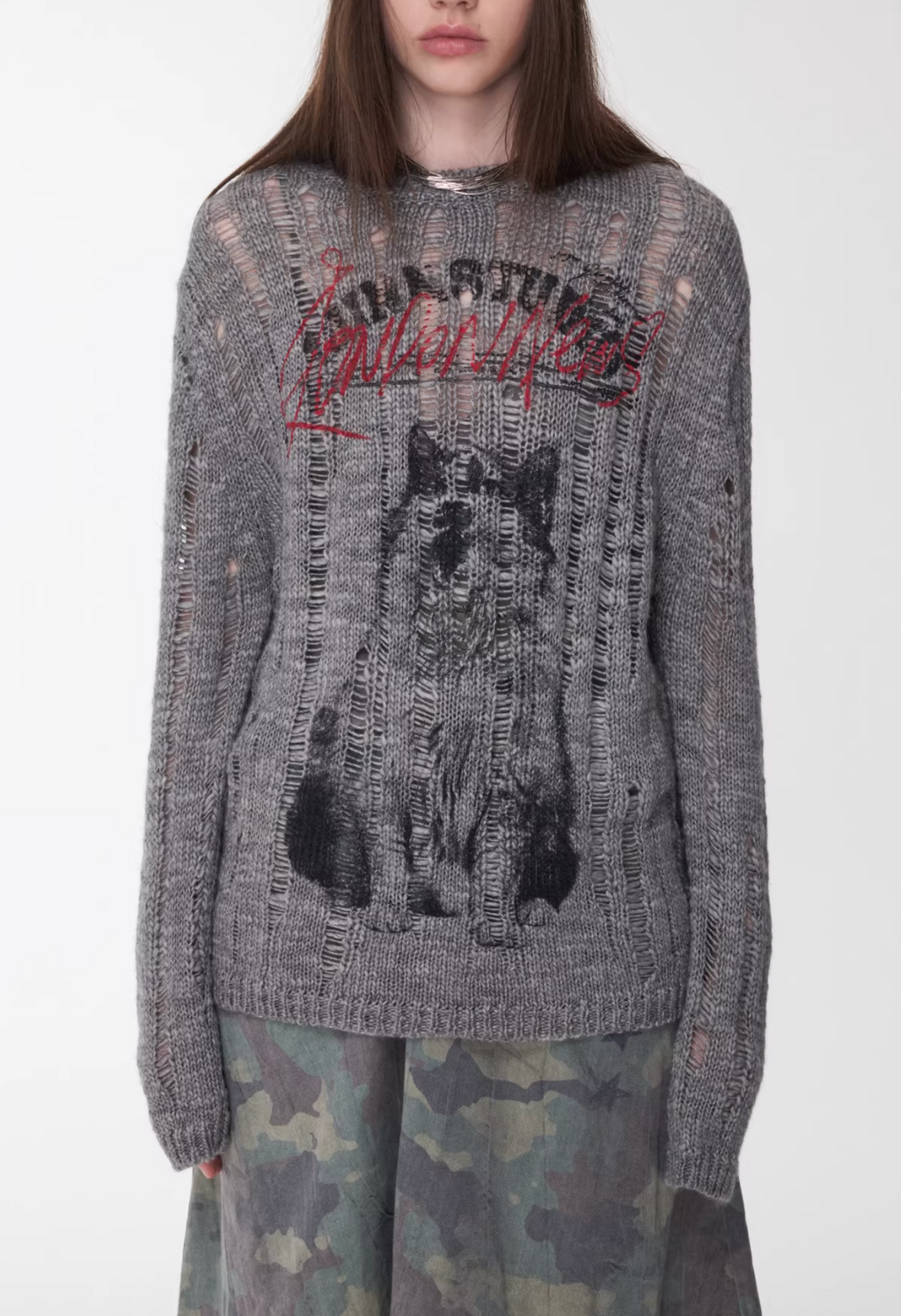 VINTAGE WOLF DESTROYED SWEATER - 3colors