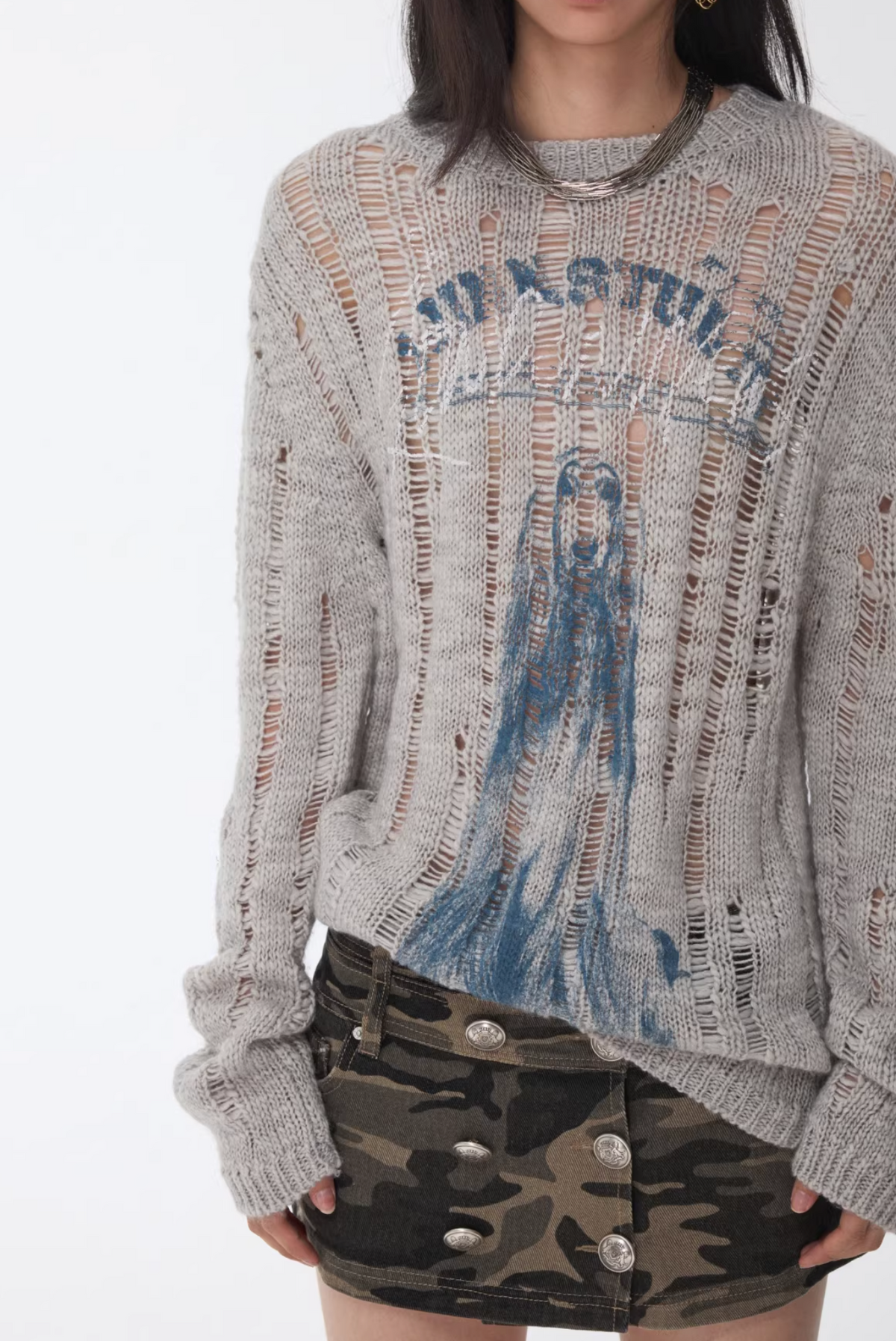 VINTAGE WOLF DESTROYED SWEATER - 3colors