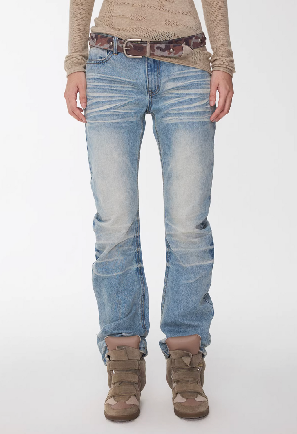 FADED WHISKER DENIM JEANS
