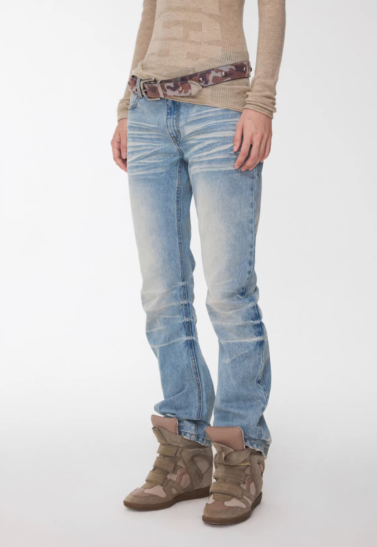 FADED WHISKER DENIM JEANS