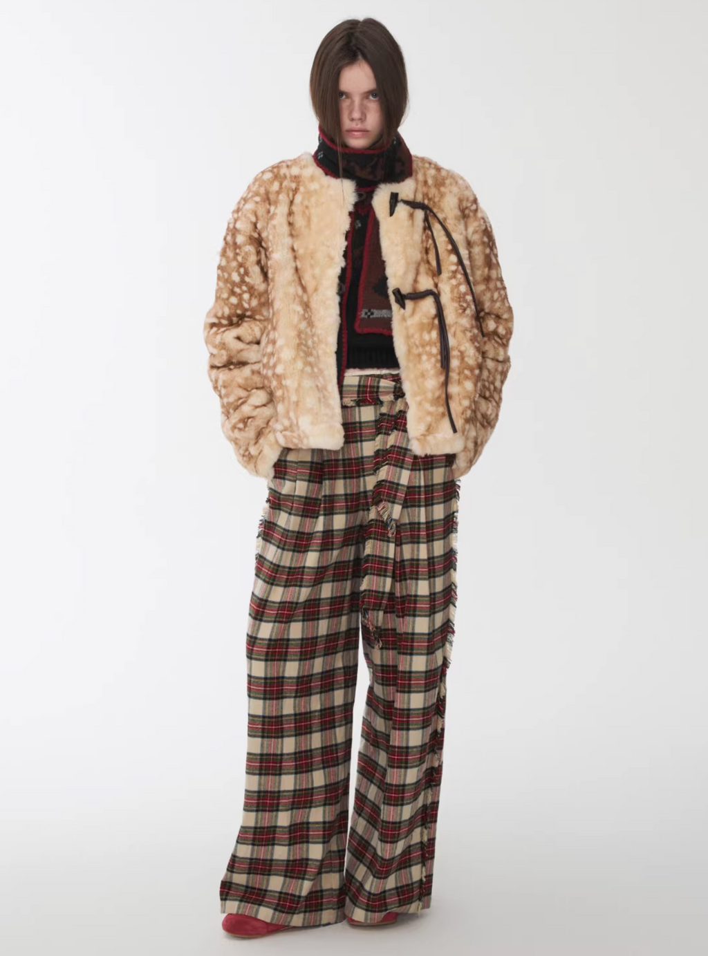 VINTAGE RED PLAID WIDE-LEG PANTS