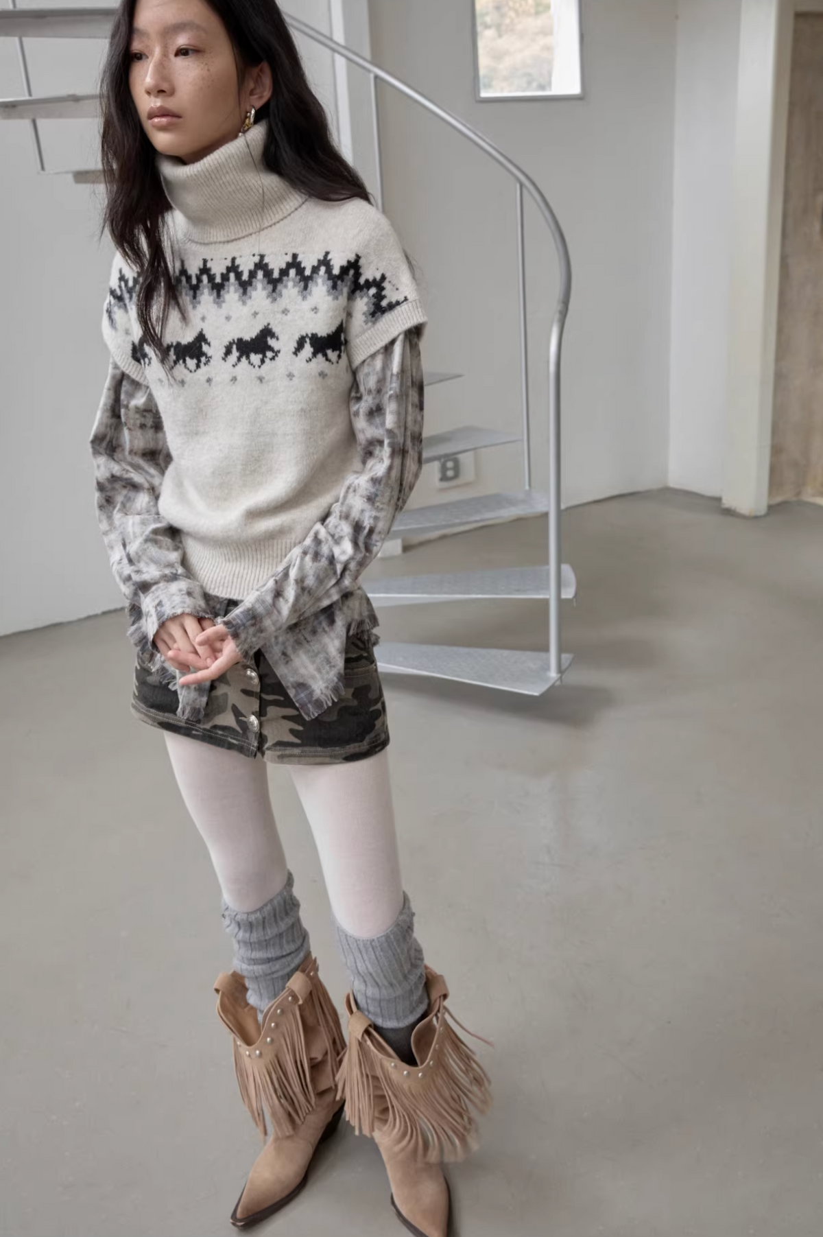 NORDIC HORSE TURTLENECK KNIT TOP ♱ 3colors