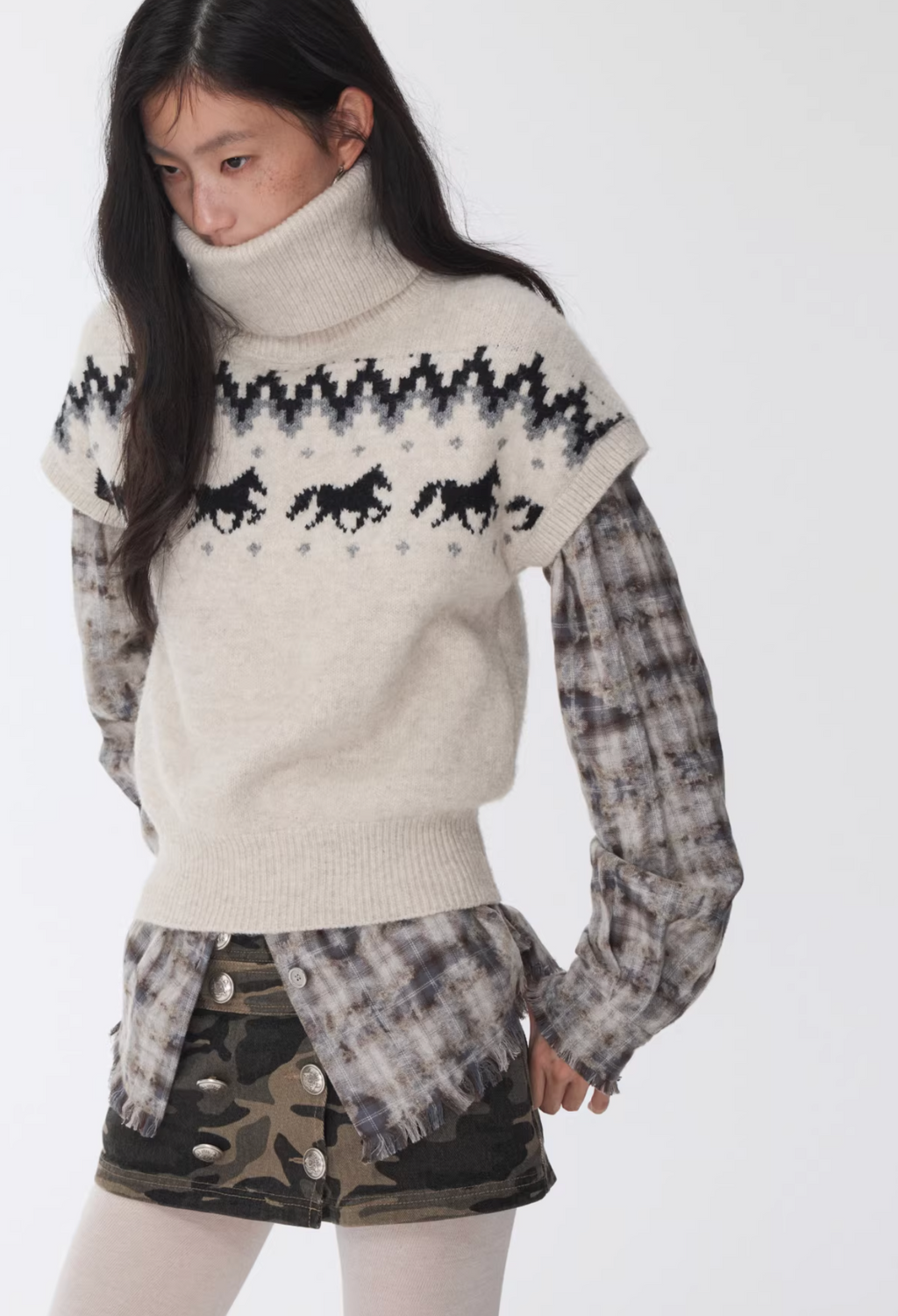 NORDIC HORSE TURTLENECK KNIT TOP ♱ 3colors