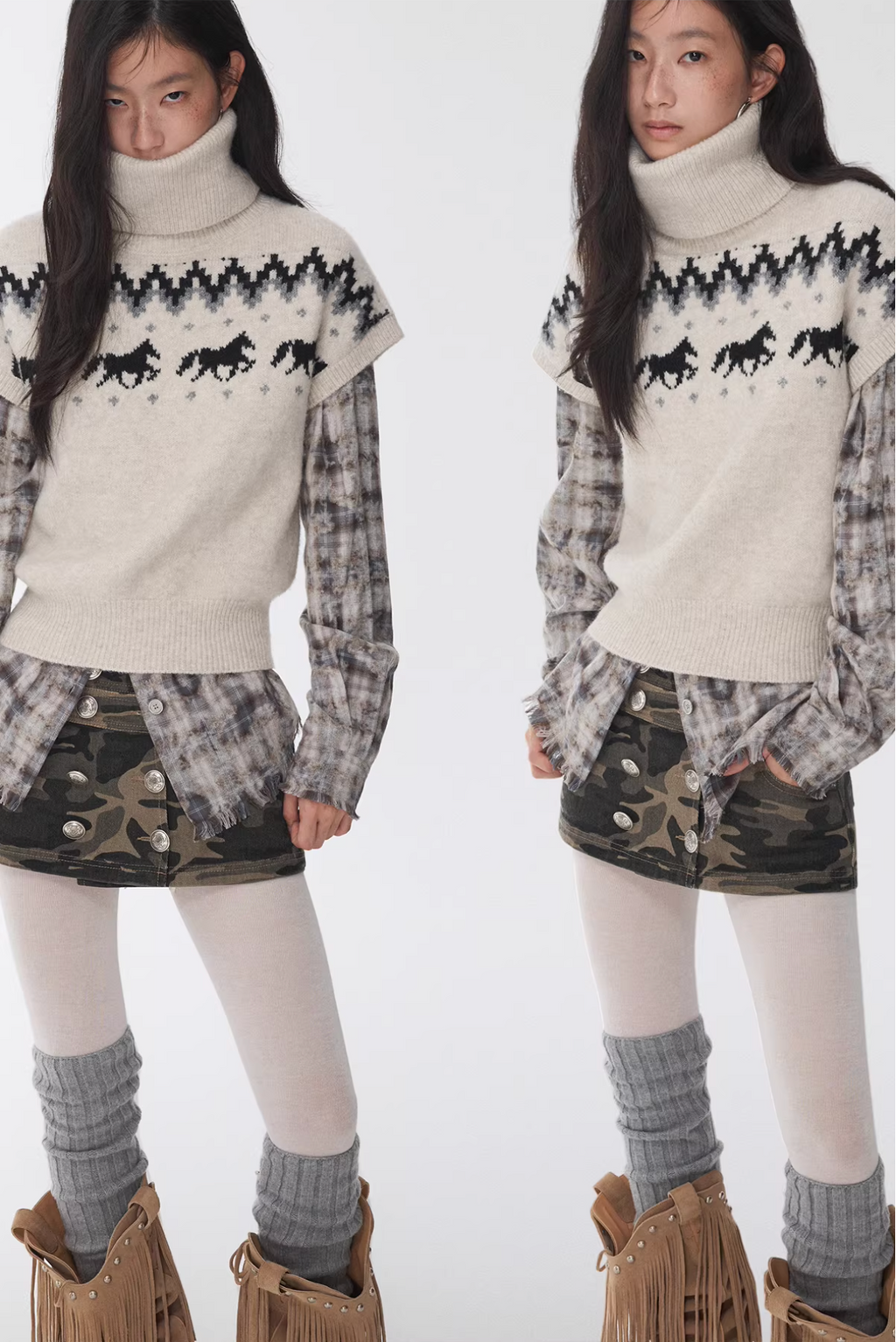 NORDIC HORSE TURTLENECK KNIT TOP ♱ 3colors