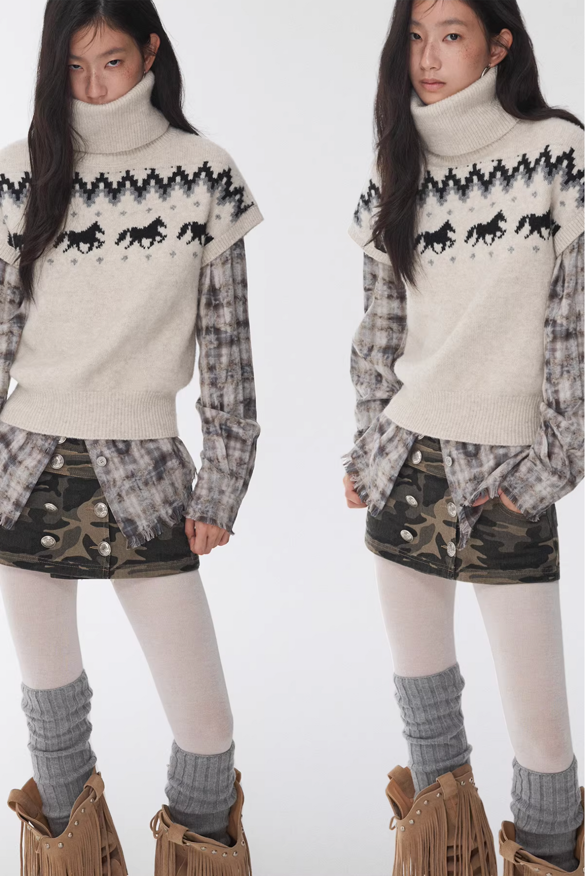 NORDIC HORSE TURTLENECK KNIT TOP ♱ 3colors