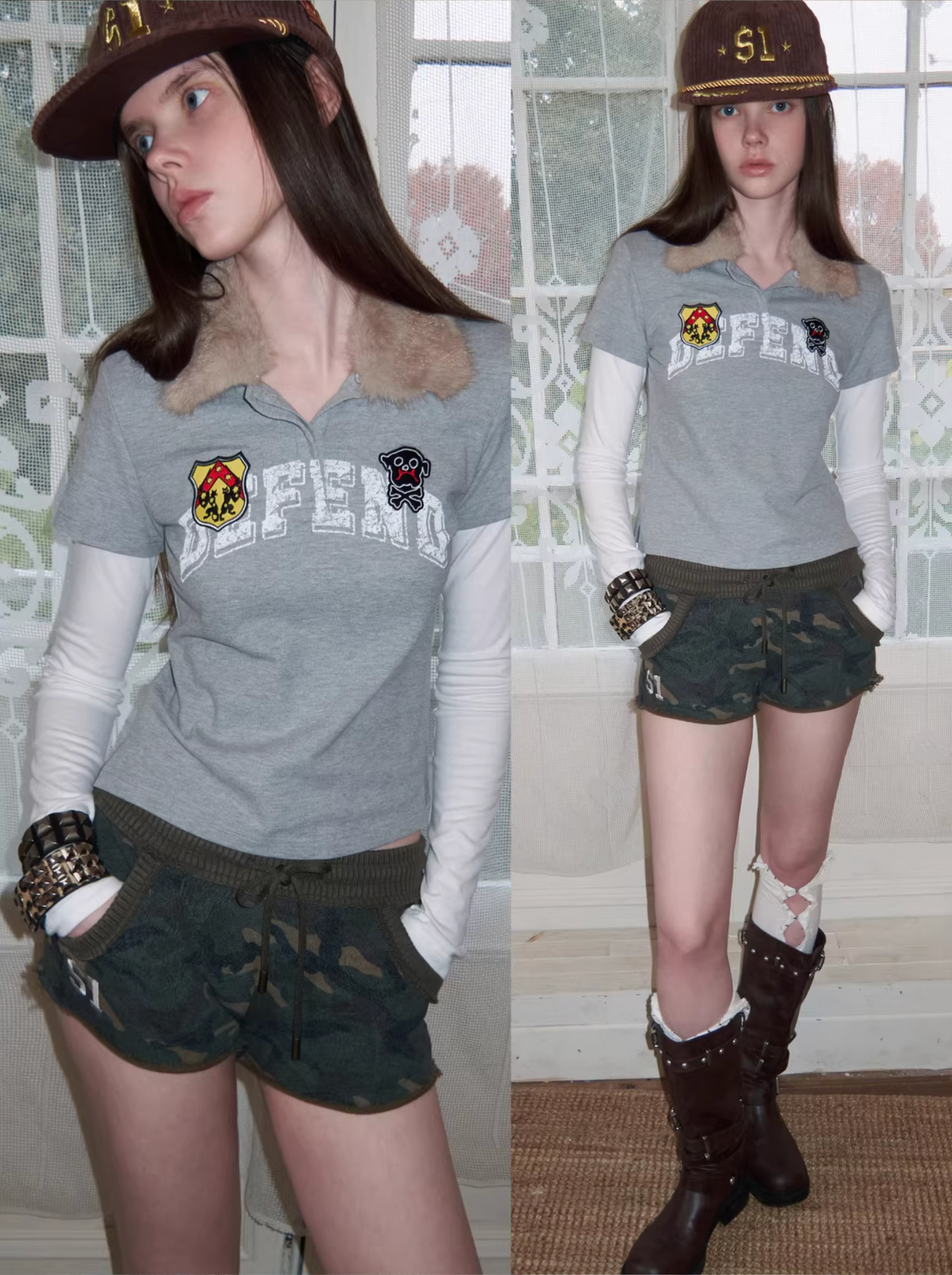 Y2K LAYERED FUR COLLAR DETACHABLE TEE – 2colors