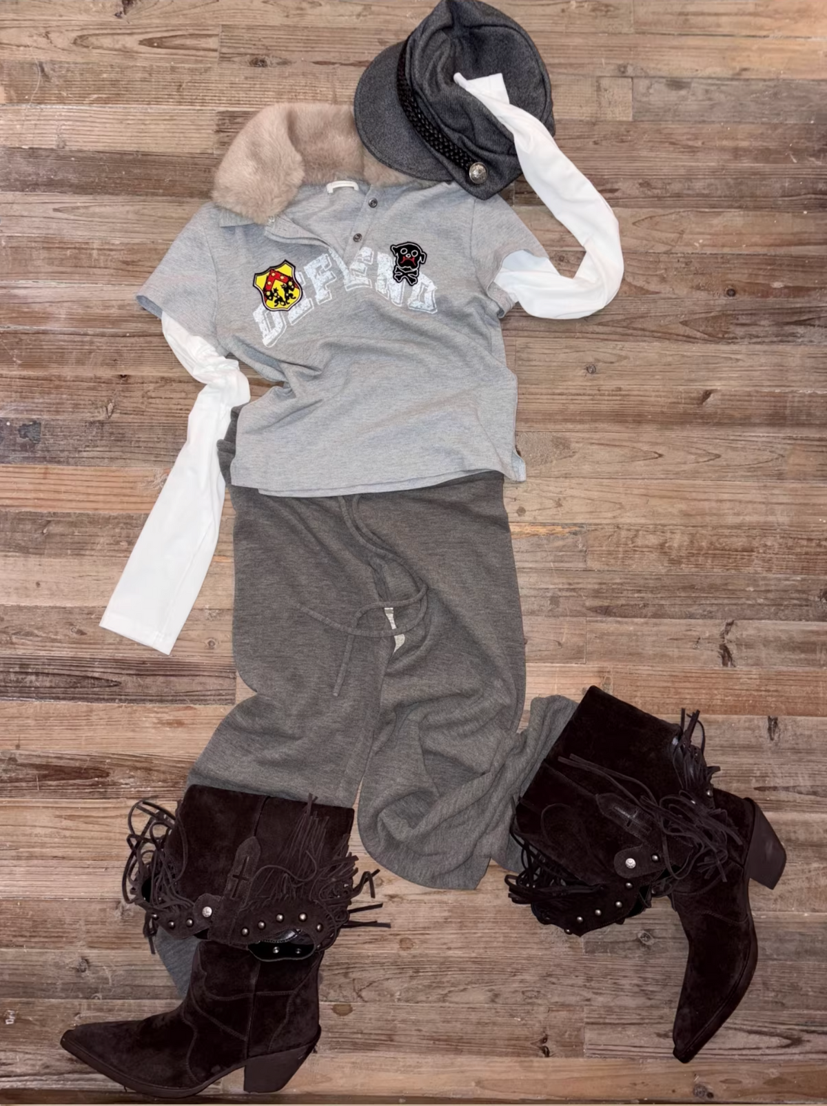 Y2K LAYERED FUR COLLAR DETACHABLE TEE – 2colors