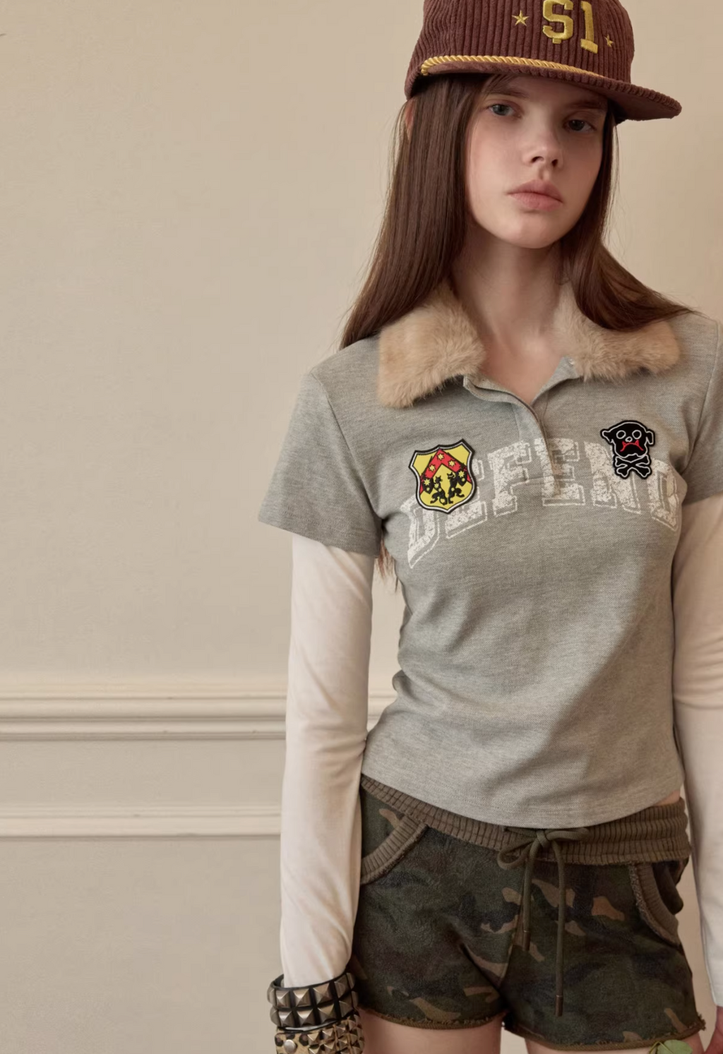 Y2K LAYERED FUR COLLAR DETACHABLE TEE – 2colors