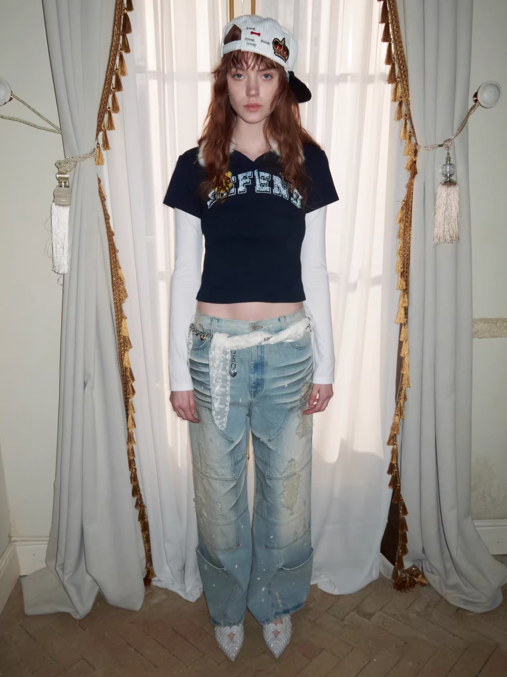 Y2K LAYERED FUR COLLAR DETACHABLE TEE – 2colors