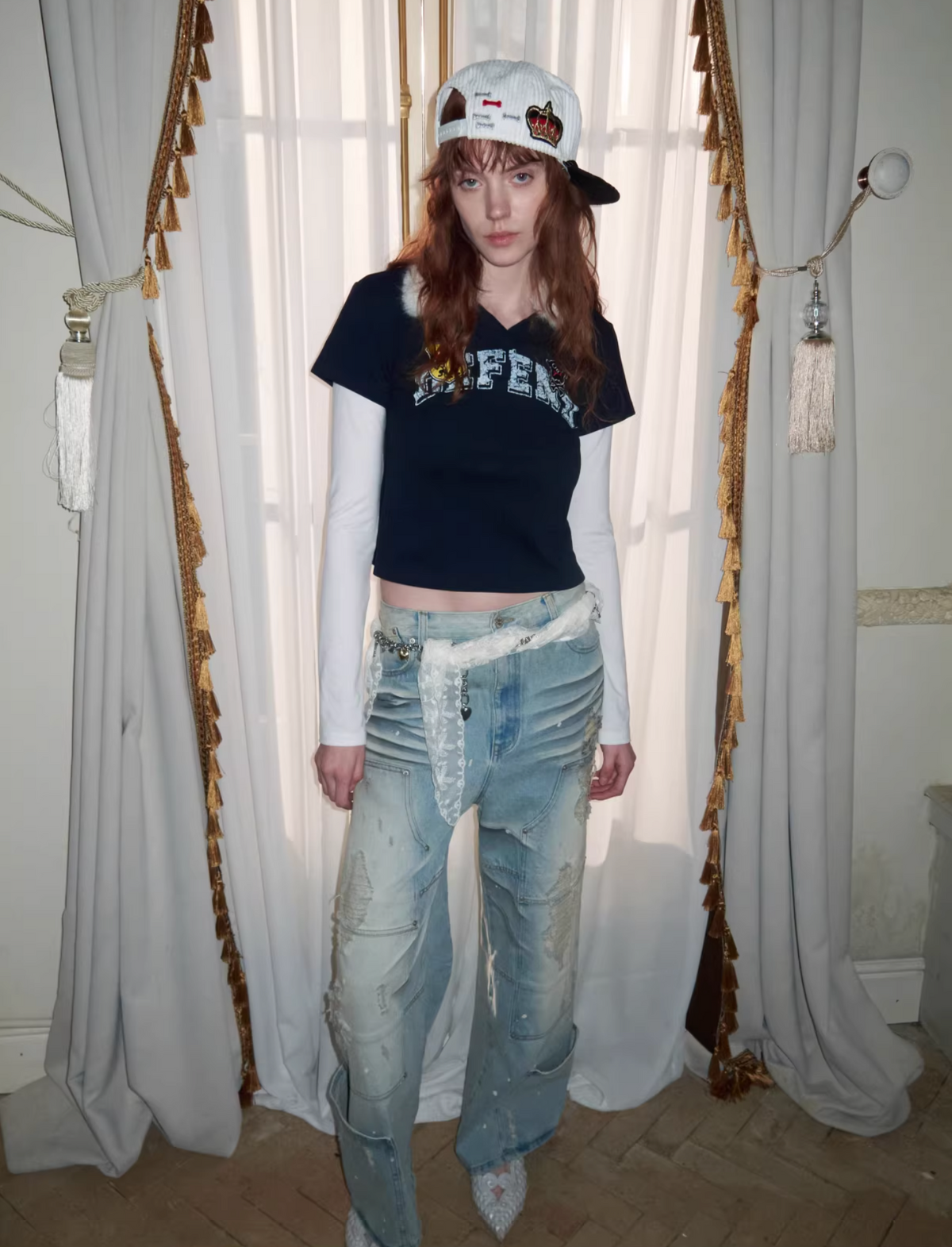 Y2K LAYERED FUR COLLAR DETACHABLE TEE – 2colors