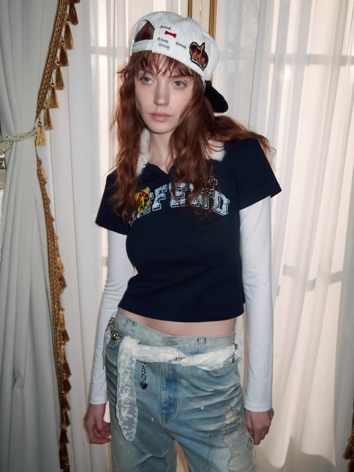 Y2K LAYERED FUR COLLAR DETACHABLE TEE – 2colors