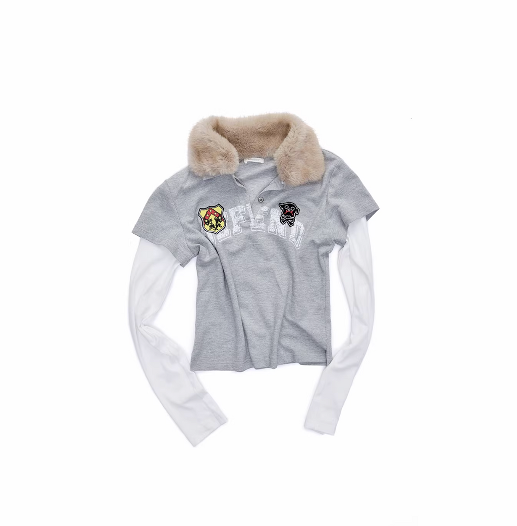 Y2K LAYERED FUR COLLAR DETACHABLE TEE – 2colors