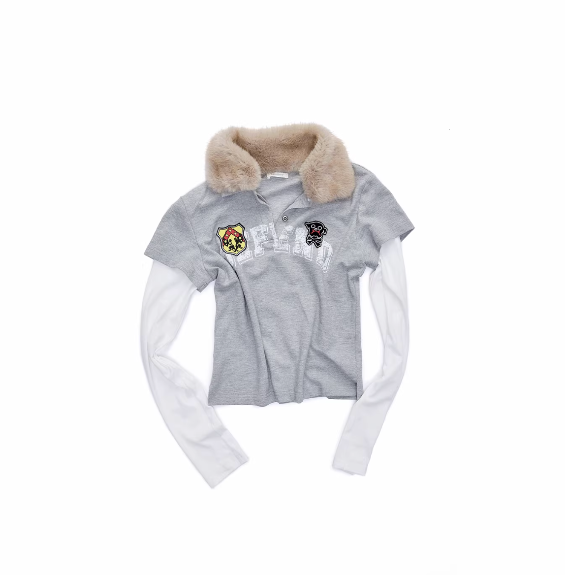 Y2K LAYERED FUR COLLAR DETACHABLE TEE – 2colors