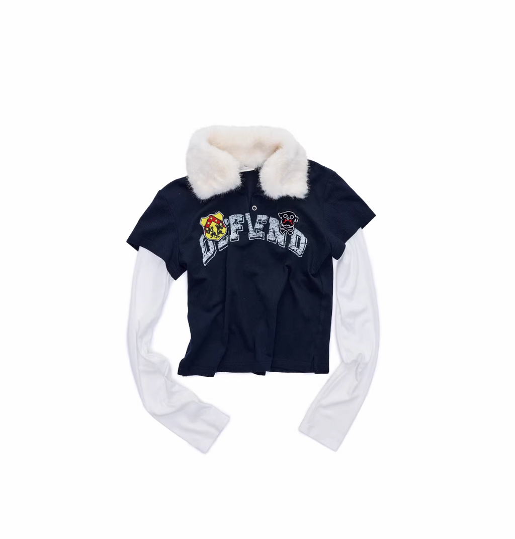 Y2K LAYERED FUR COLLAR DETACHABLE TEE – 2colors
