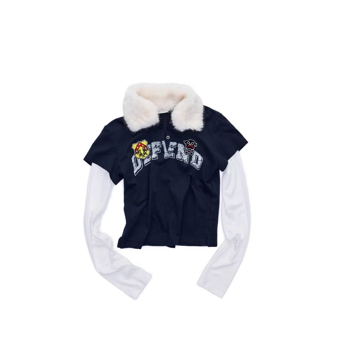 Y2K LAYERED FUR COLLAR DETACHABLE TEE – 2colors