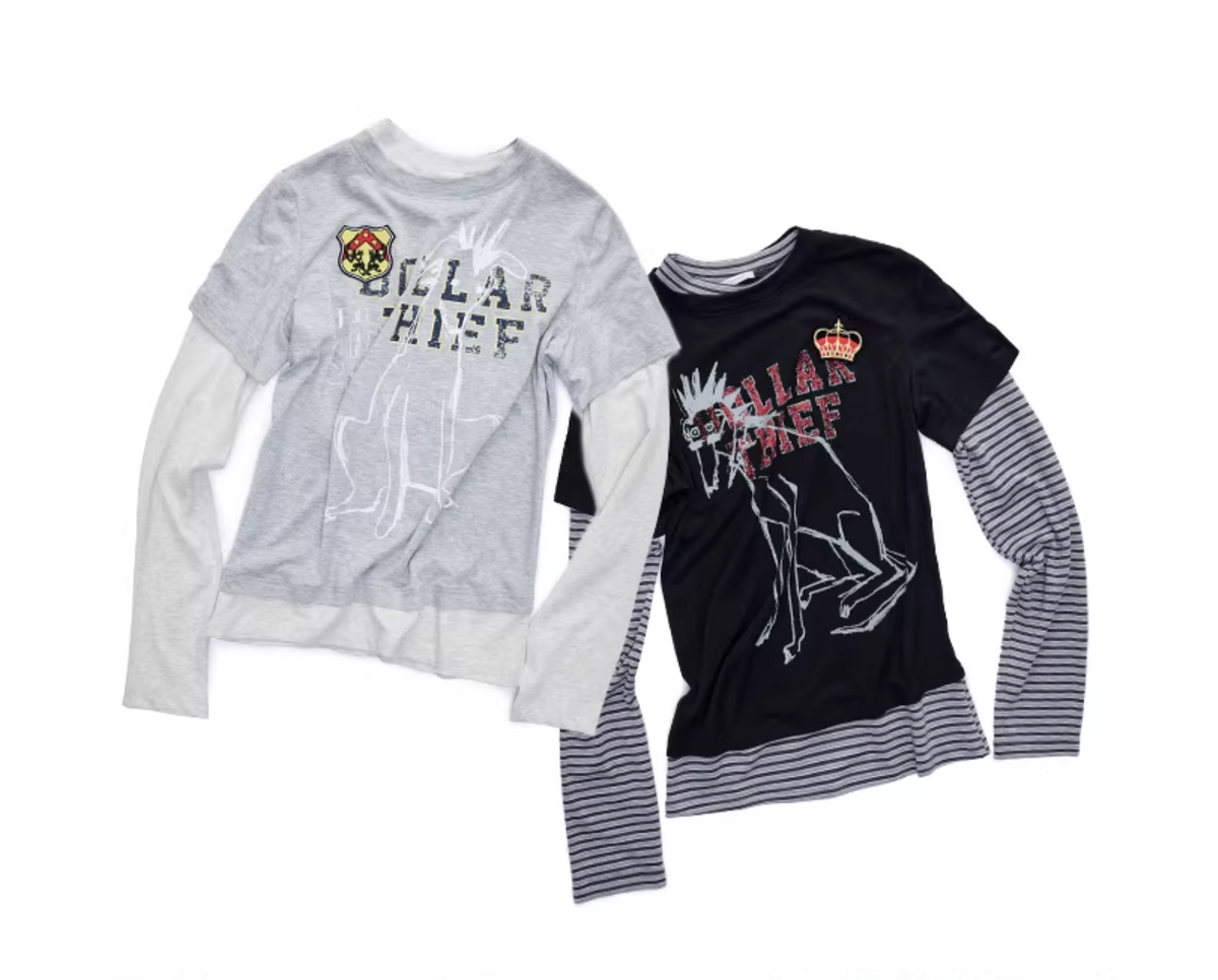 Y2K GRAPHIC LAYERED LONG SLEEVE TEE ♱ 2colors