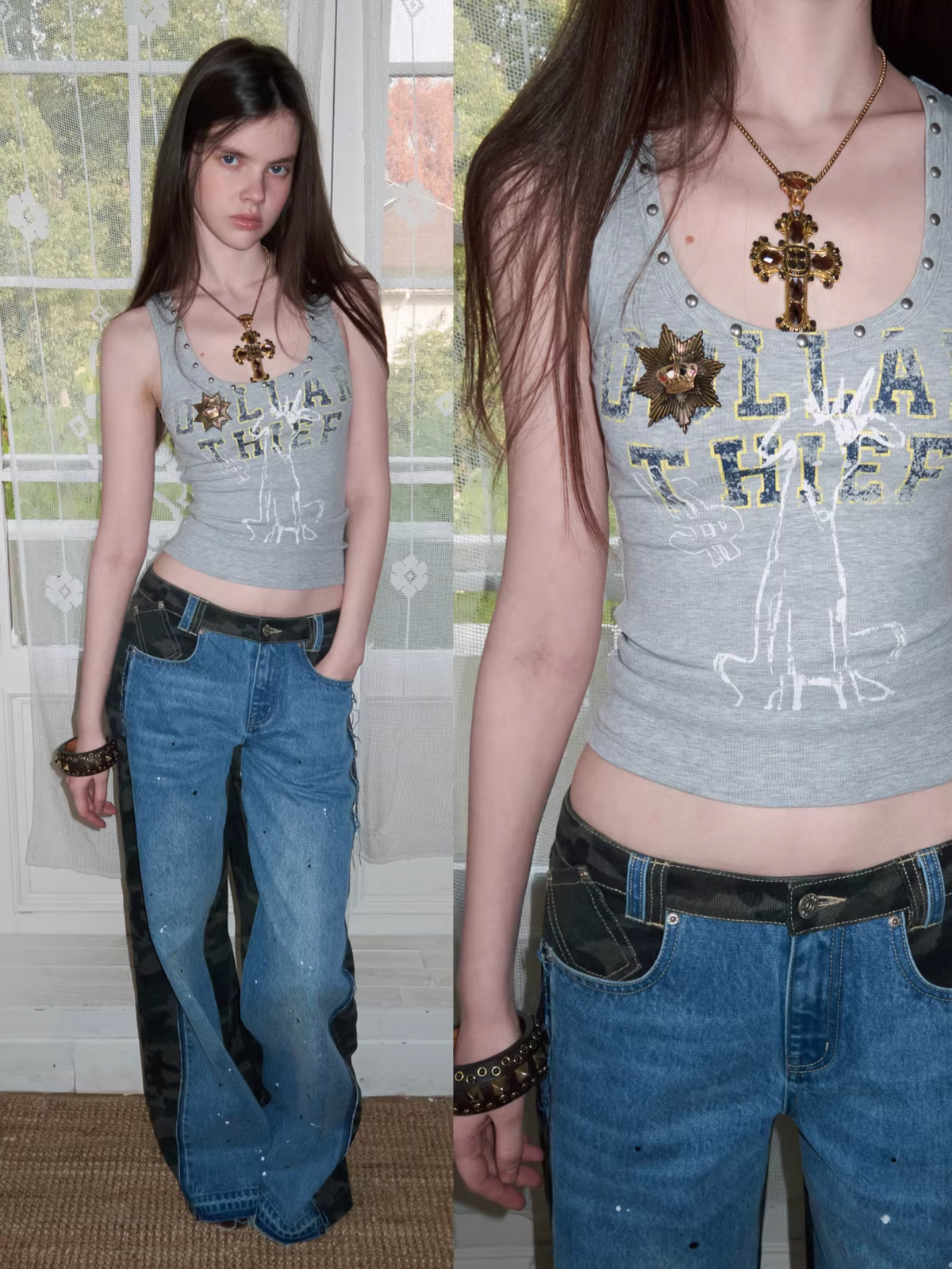 Y2K STUDDED DOLLAR THIEF TANK - 2colors