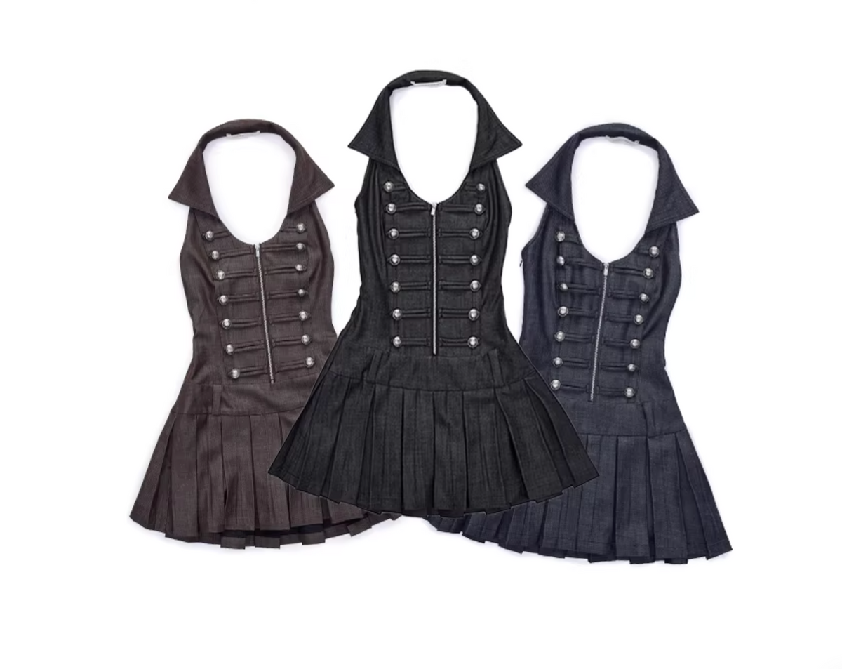 MILITARY MUSE PLEATED DRESS