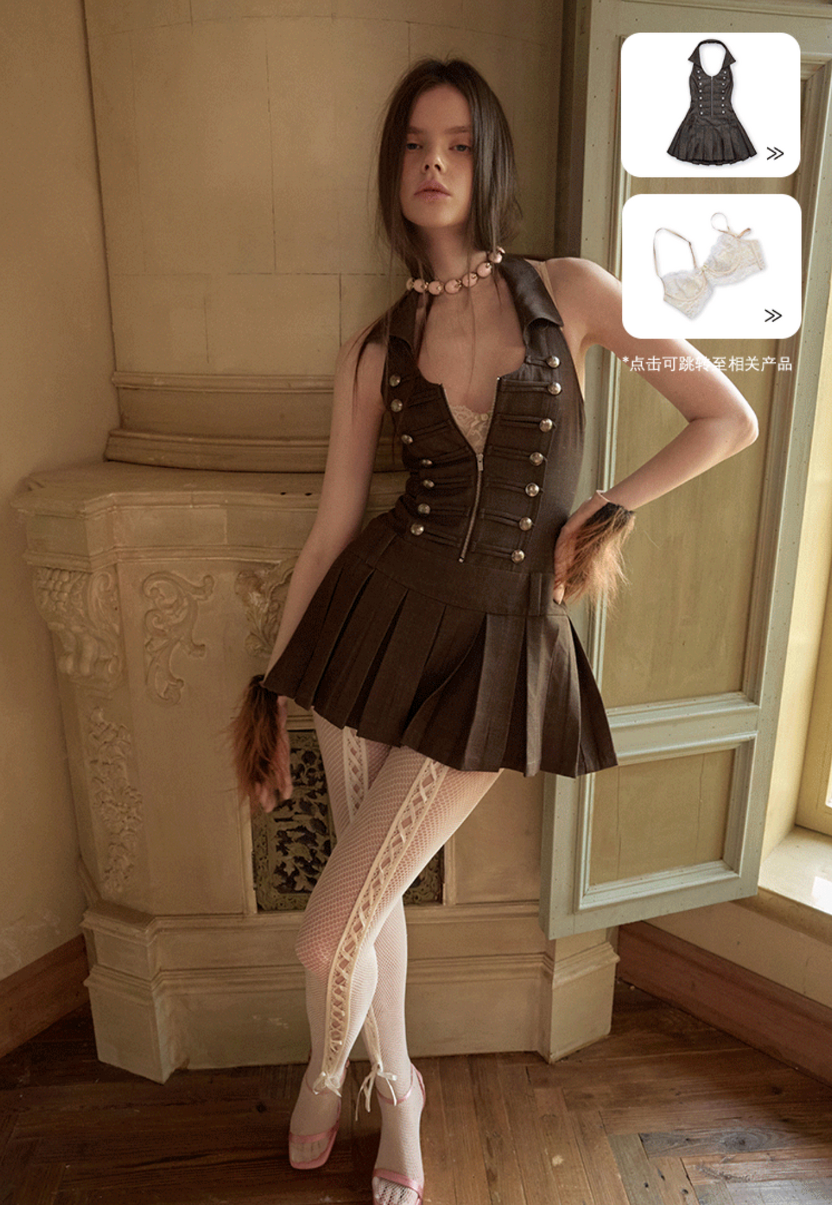 MILITARY MUSE PLEATED DRESS