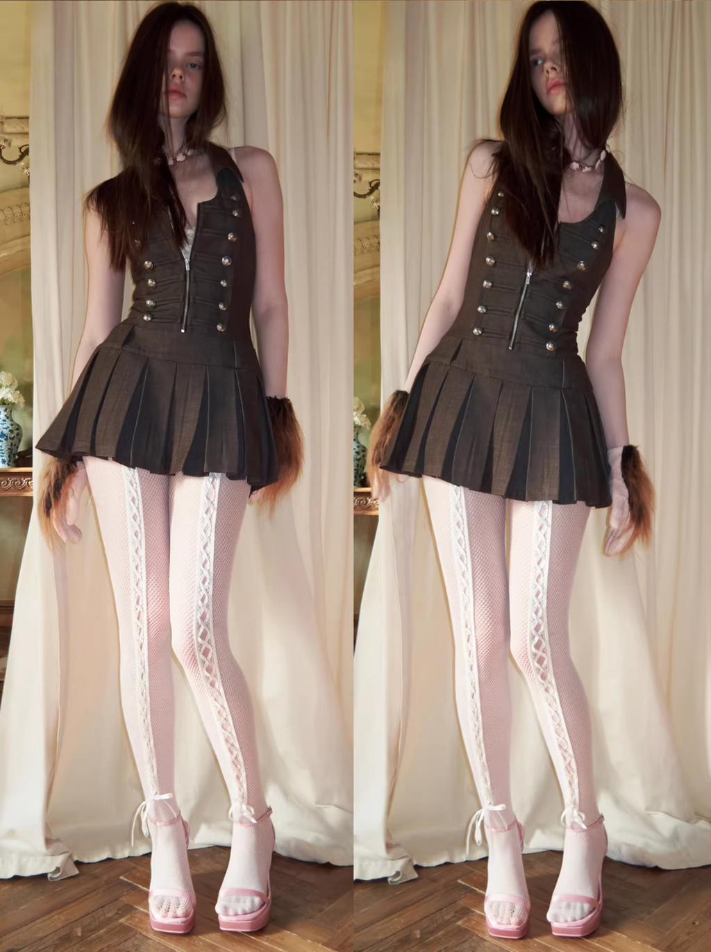 MILITARY MUSE PLEATED DRESS