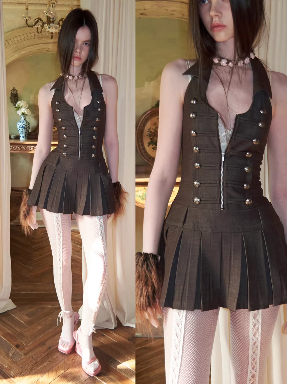 MILITARY MUSE PLEATED DRESS