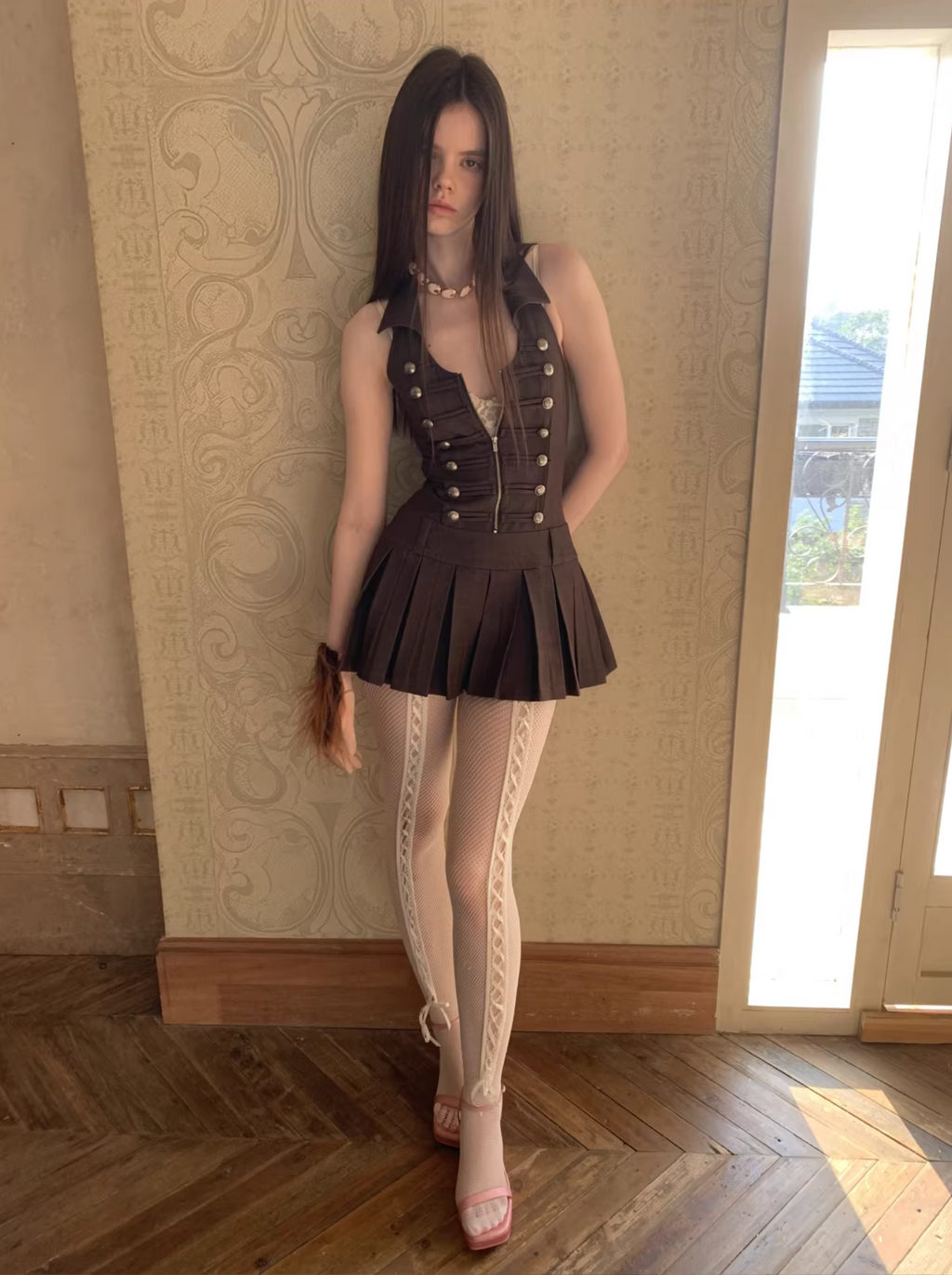 MILITARY MUSE PLEATED DRESS