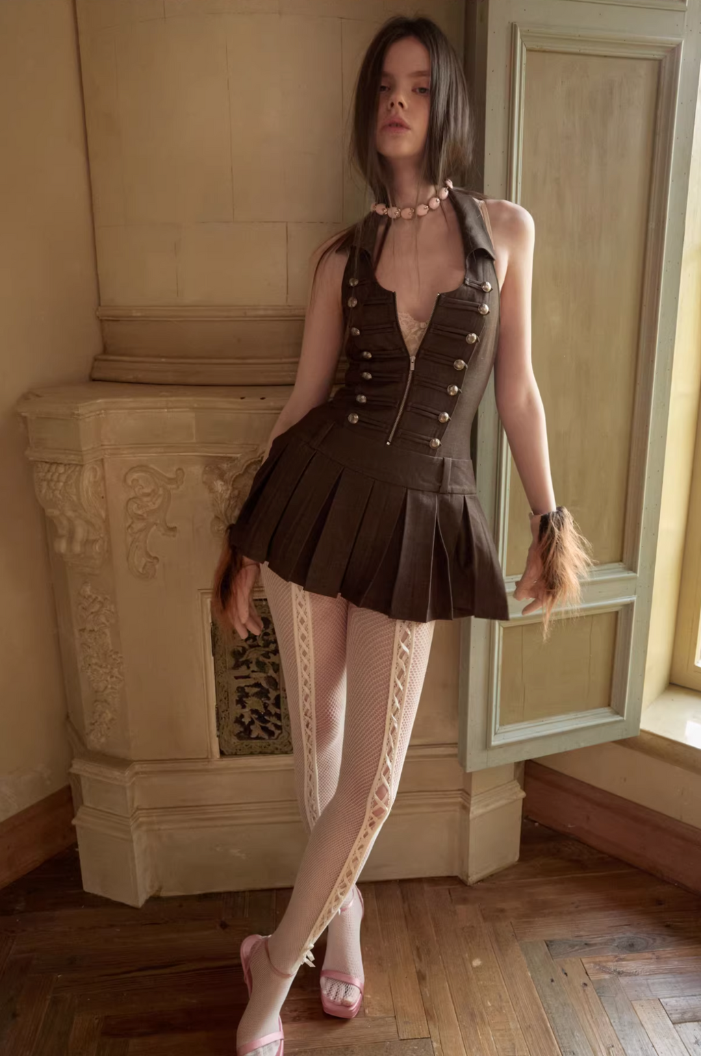 MILITARY MUSE PLEATED DRESS