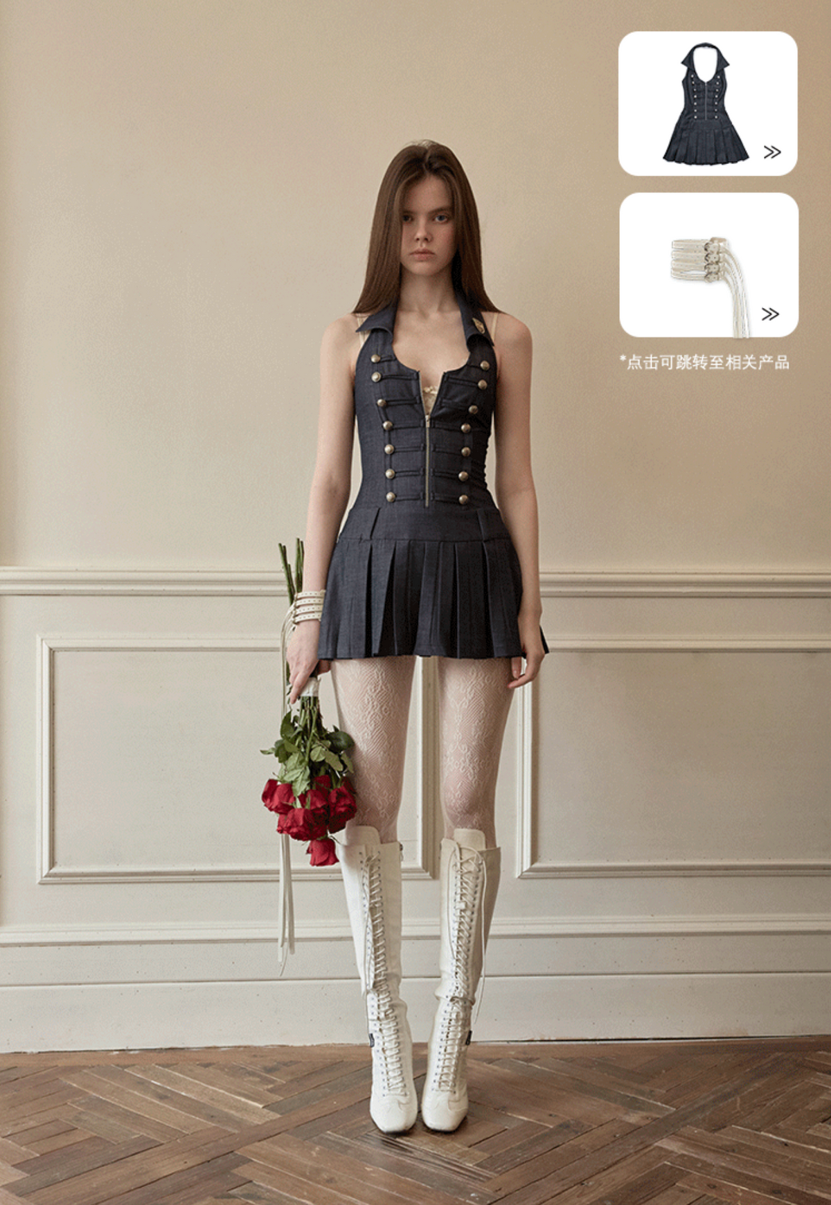 MILITARY MUSE PLEATED DRESS