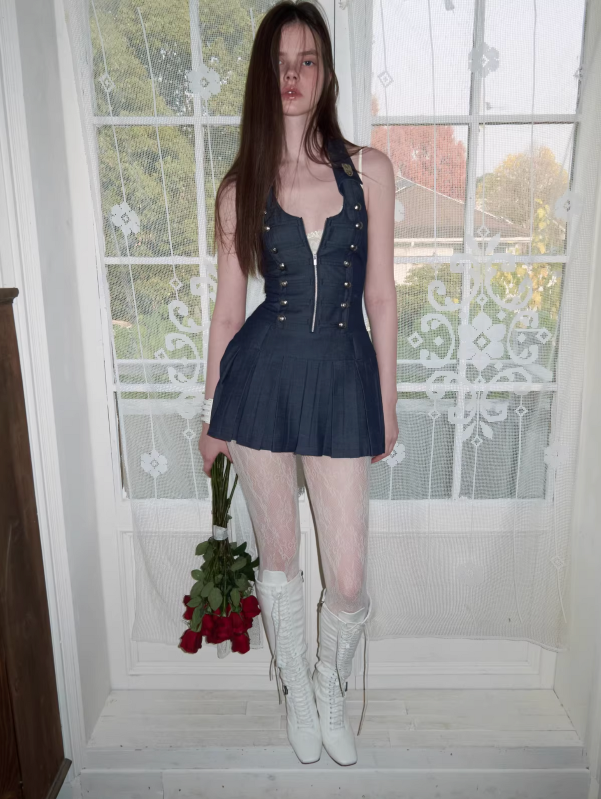 MILITARY MUSE PLEATED DRESS