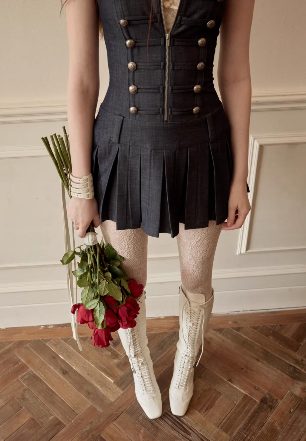 MILITARY MUSE PLEATED DRESS